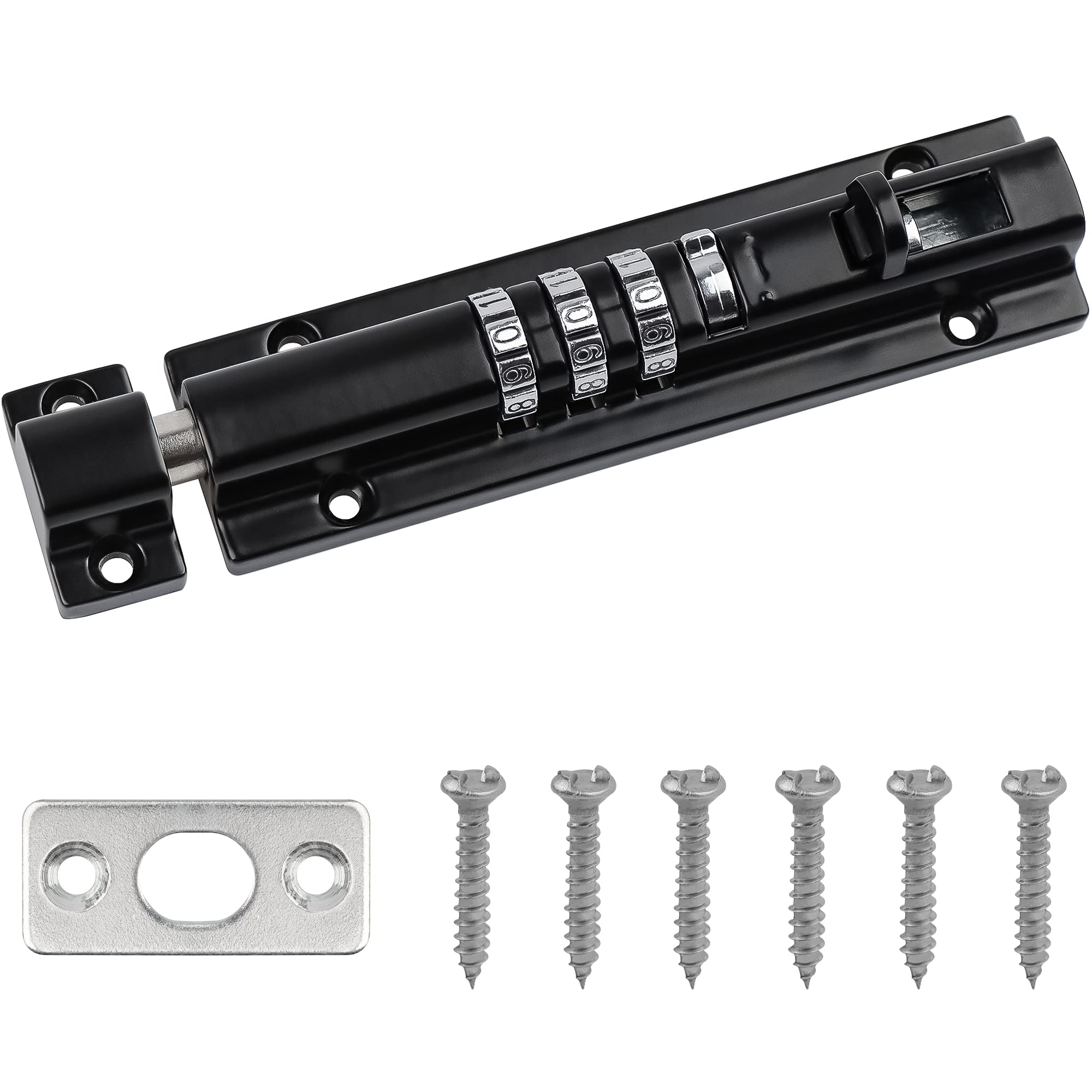 Combination Locking Bolt, Weatherproof Gate Lock Door Slide Bolt with Anti-Tamper Security Fixing Screws for Home Shed Cabinet Garden Garage