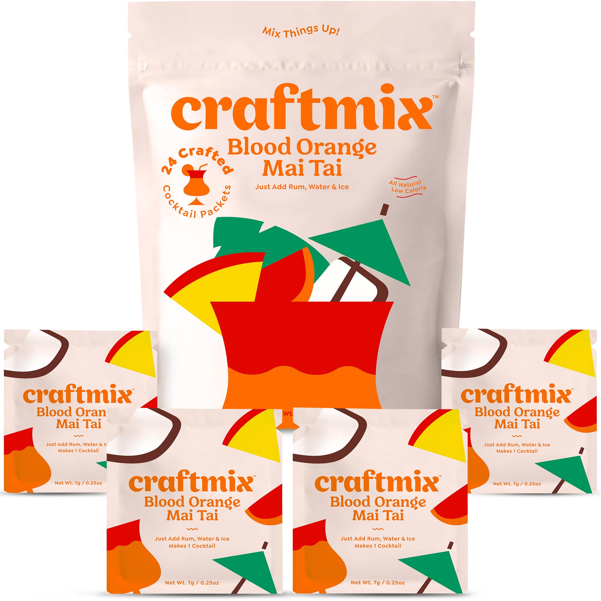Craftmix Blood Orange Mai Tai, Makes 24 Drinks, Skinny Cocktail Mixers, Instant Mai Tai Cocktail Mix/Mocktail Kit, Real Fruit, Vegan Low-Carb Non-GMO, Dairy Free, Gluten-Free Drink Mixers, Easy to Mix