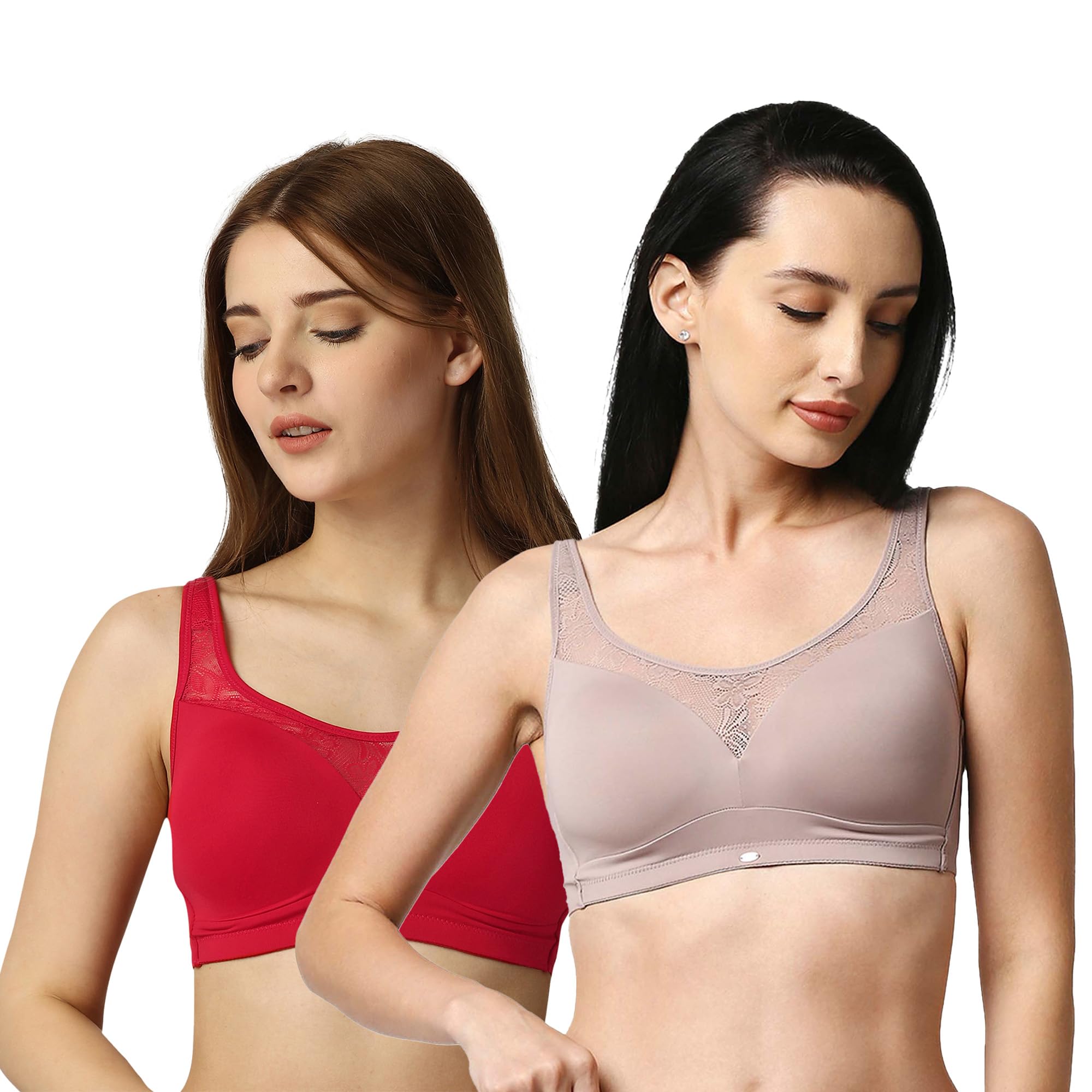 SOIEWomen Full Coverage Padded Non Wired Lace Detail Cami Bra Combo (Pack of 2)