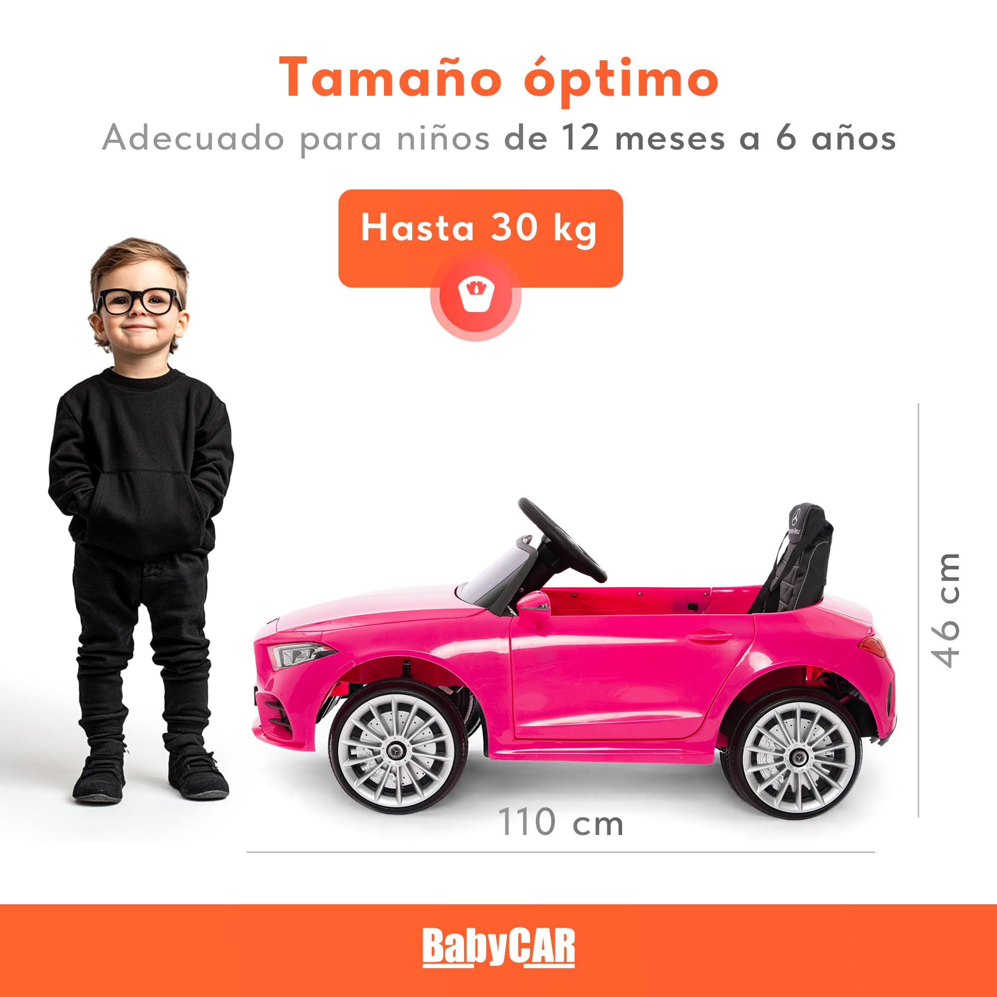 BabyCar Mercedes CLS 350 AMG | Coche Electrico para Niños 12V con 2 Motores 25W | Carro Electrico Infantil con Mando Parental, Asiento de Piel, Puertas Abatibles, MP3/USB | Mercedes Oficial | Rosa