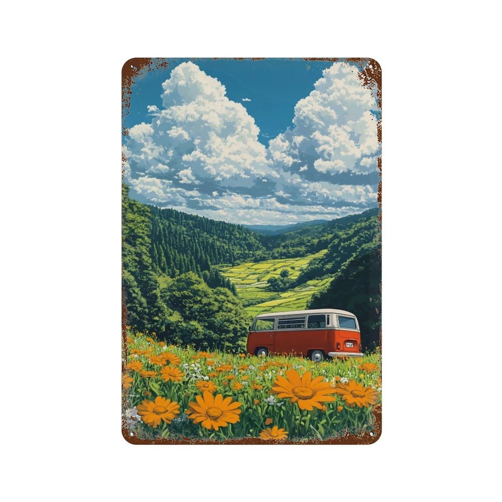 HDURYEYRYY Valley Road Trip Van 03 Wall Retro Iron Vintage Art Metal Tin Sign Poster Modern Home Cofffee Club Art Bar Shop Decor 30x20cm