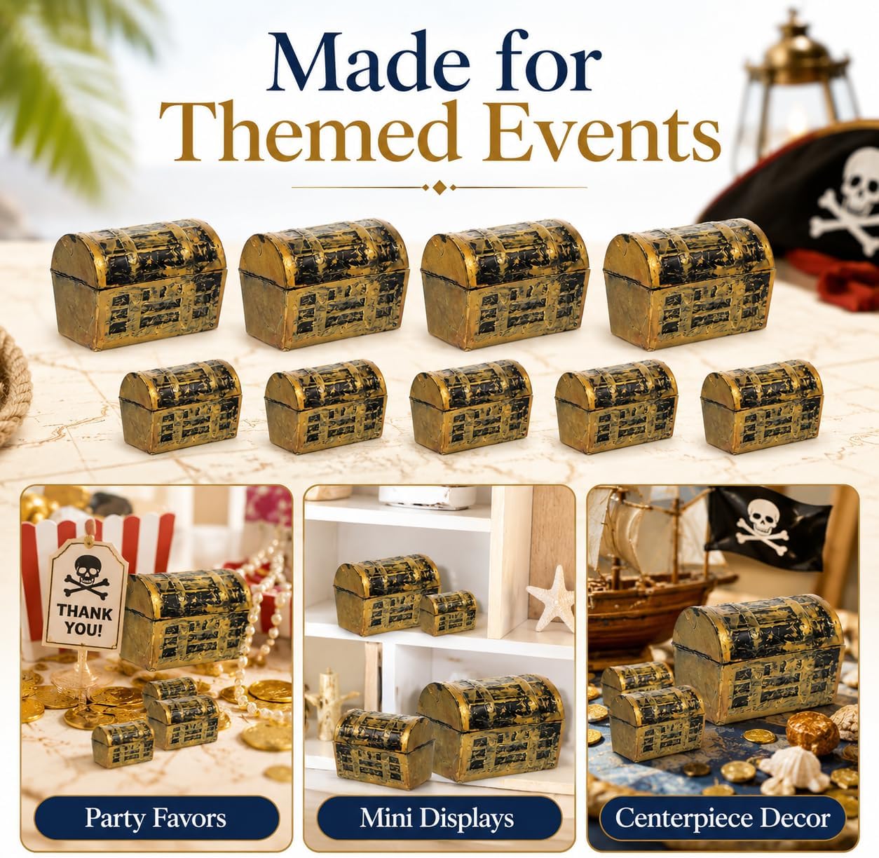 IMIKEYA Mini Pirate Treasure Chests, 10-Piece Two-Size Set