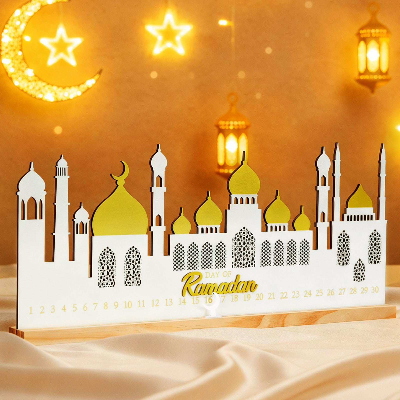 Cinnvoice Ramadan-Kalender, Dekoration für Zuhause, islamische Tischdekoration, Ramadan-Adventskalender, Countdown-Kalender, Holz, Eid-Countdown-Geschenk, wiederverwendbar, Mubarak, Tischdekoration