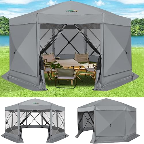 Miniatura 12 de COBIZI Tienda de campaña de 10 x 10 pies para camping, toldo de camping desplegable con paredes laterales, tienda de campaña portátil para
