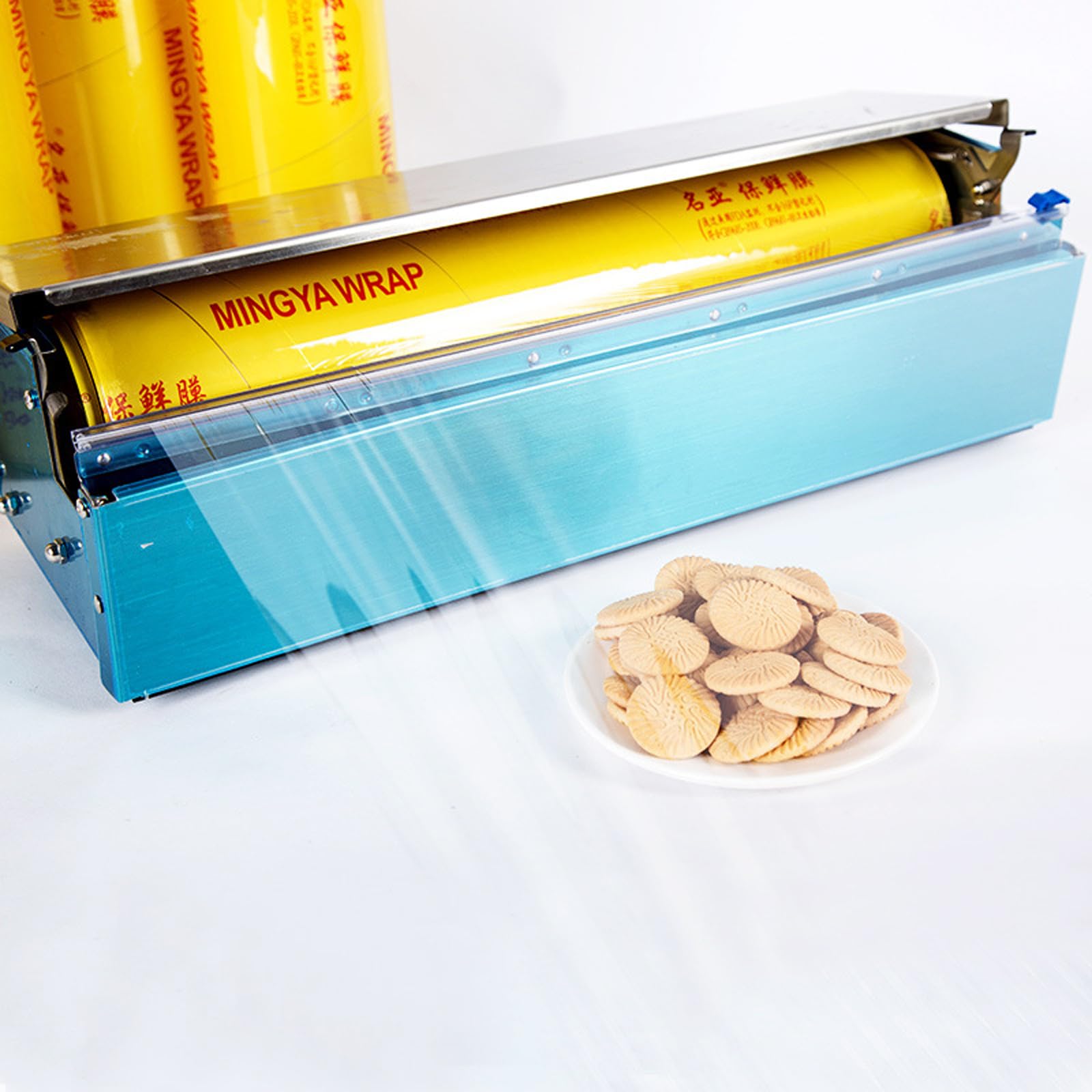 PVC Plastic Cling Wrap Roll, komercyjny dozownik folii, 18" maszyna do owijania folii ze stali nierdzewnej z przecinakiem slajdowym do pakowania owoców warzyw w supermarkecie detalicznym