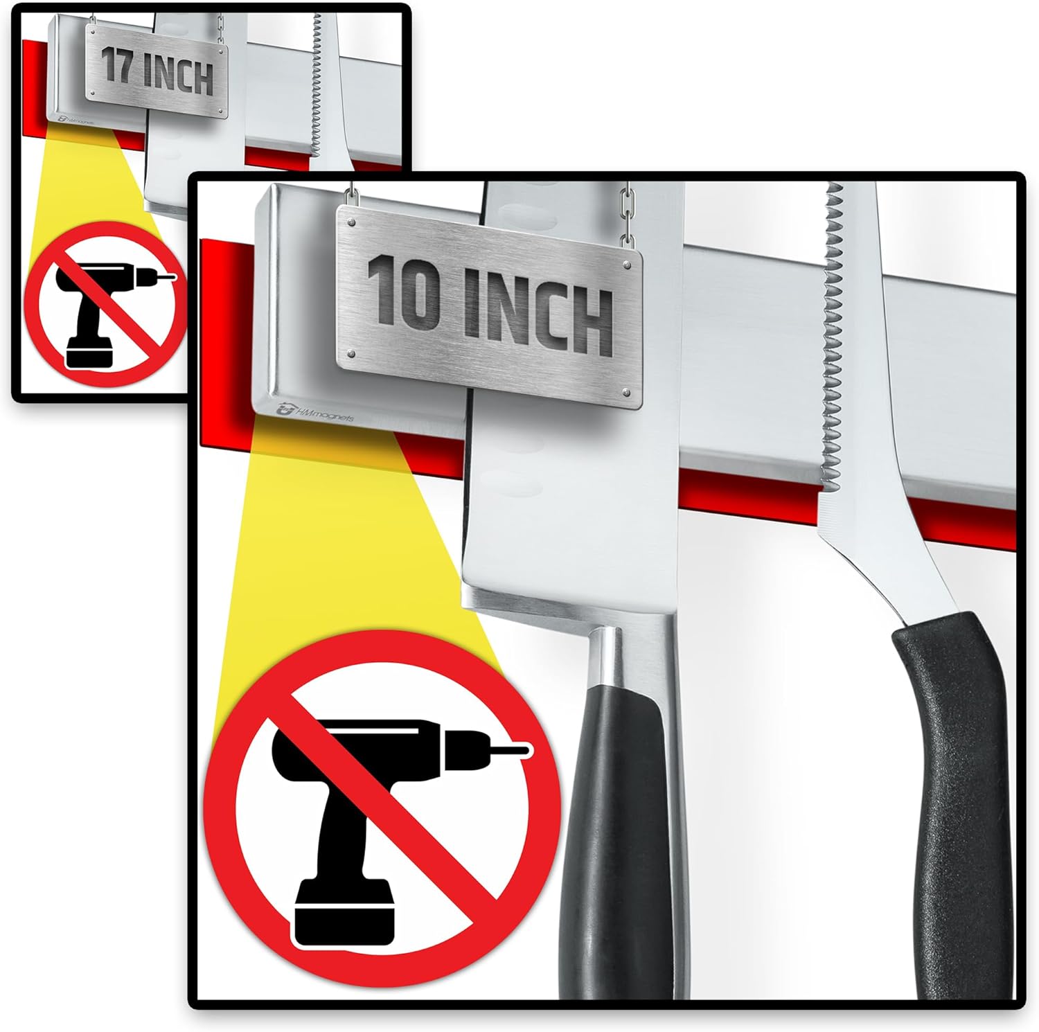 17" + 10" Magnetic Knife Holders for Wall (No Drill) | Bundle