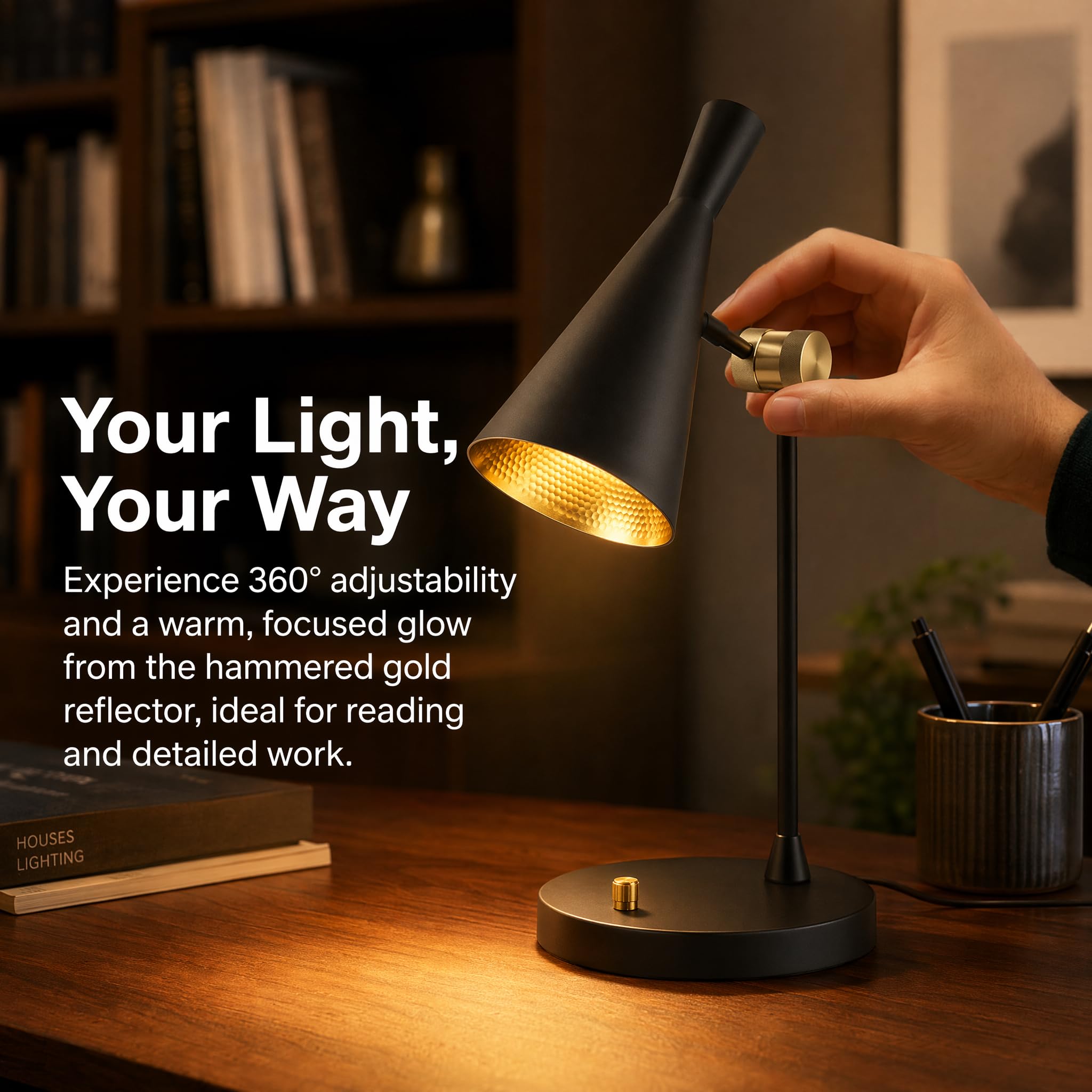 BARCELONA LED lampada da tavolo orientabile alluminio Nordi nera E27 | corpo in alluminio opaco, testa orientabile, base rotonda stabile, cavo 125cm con interruttore