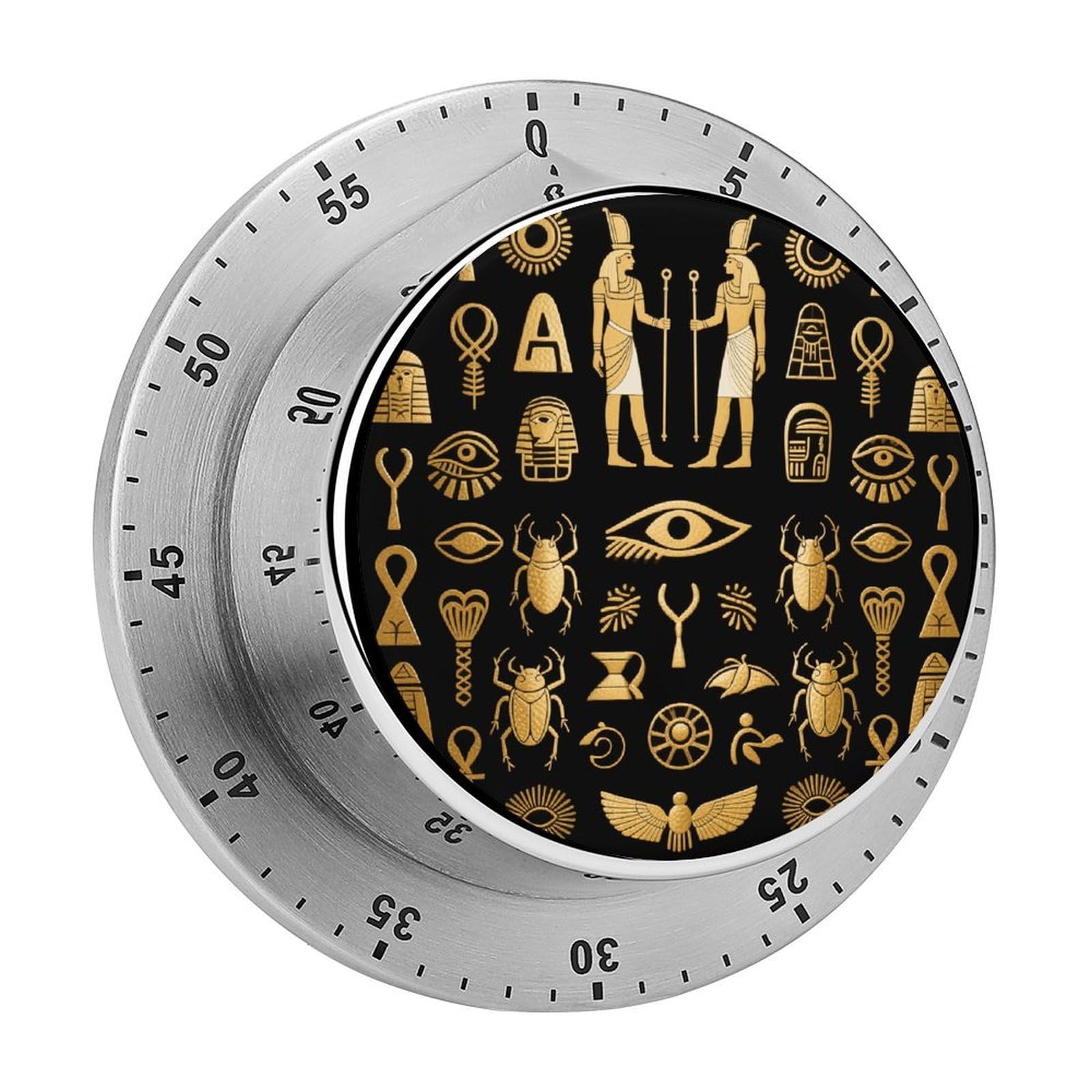 Reloj de cocina mecánico de 60 minutos con acabado egipcio antiguo y fijación magnética