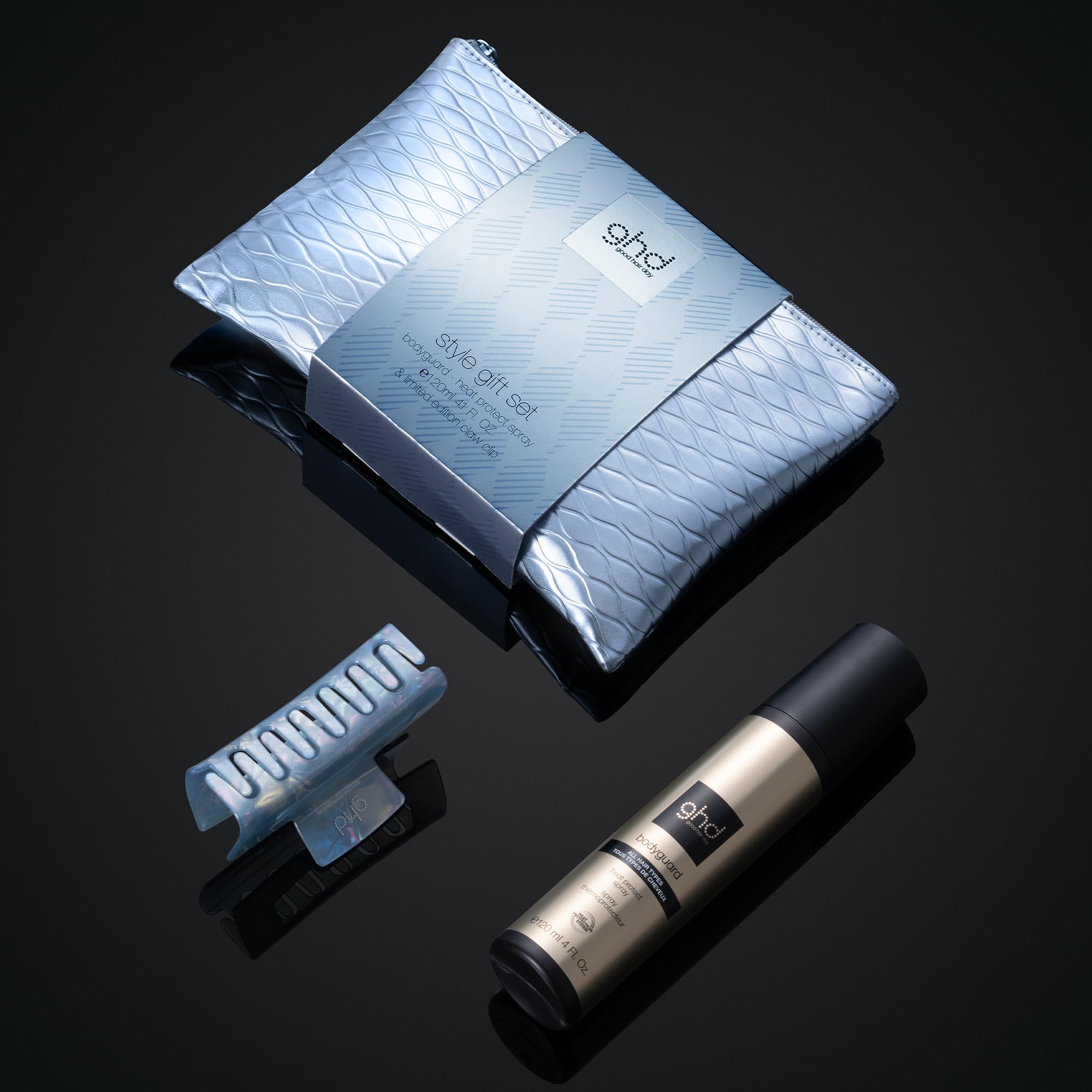 ghd - Trousse contenant un Spray thermoprotecteur ghd Bodyguard et une pince à cheveux bleue - Protection thermique et pince pour vos coiffages - Spray 120ml - Idéal tous types de cheveux