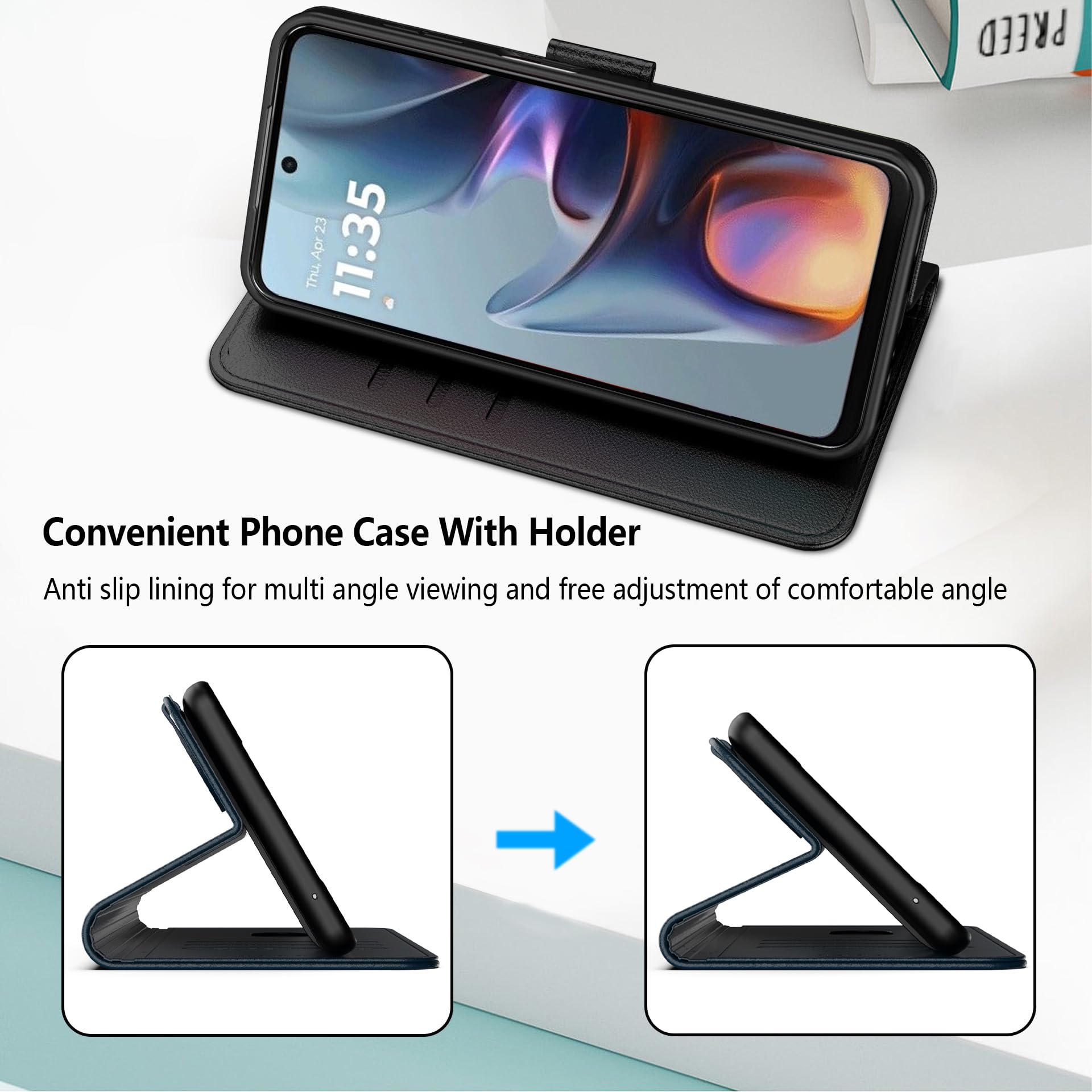 Etui na telefon komórkowy do Motorola Moto E15/G05, ze skóry RFID, składane, etui ochronne, portfel, etui z klapką [funkcja stojaka] [przegródki na karty] kompatybilne z Moto E15/G05, czarne