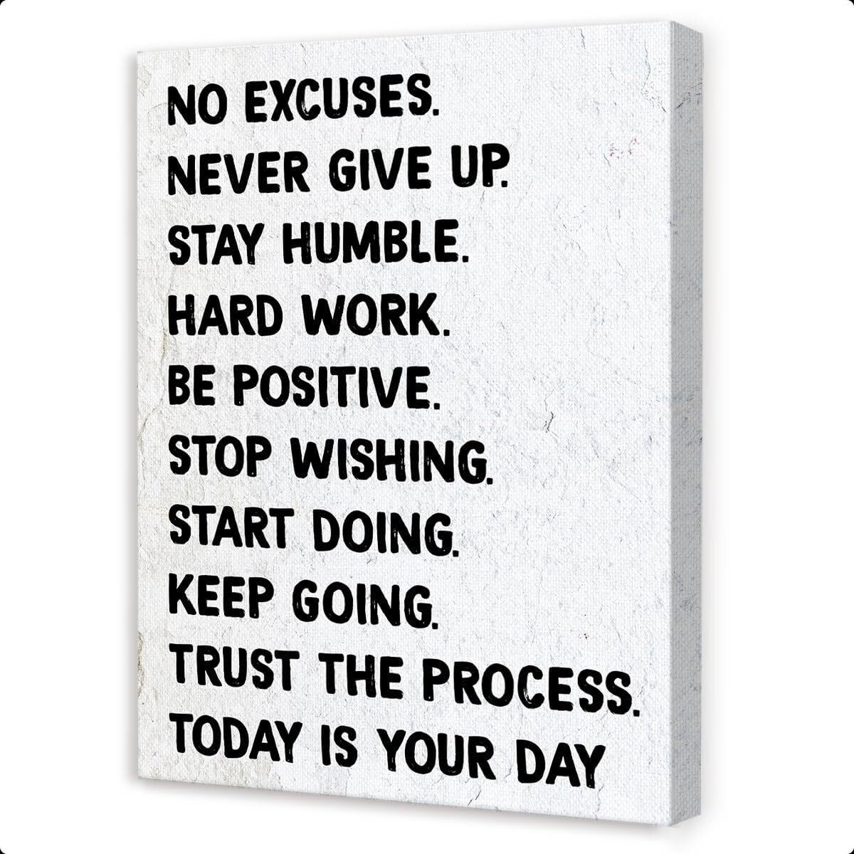 MQXFCZUX Inspirational Canvas Print No Excuses Never Give Up Motivational Wall-Art for Office Decor Home Gym Workout Room and Man Cave Unframed,08x12inch(20x30cm)