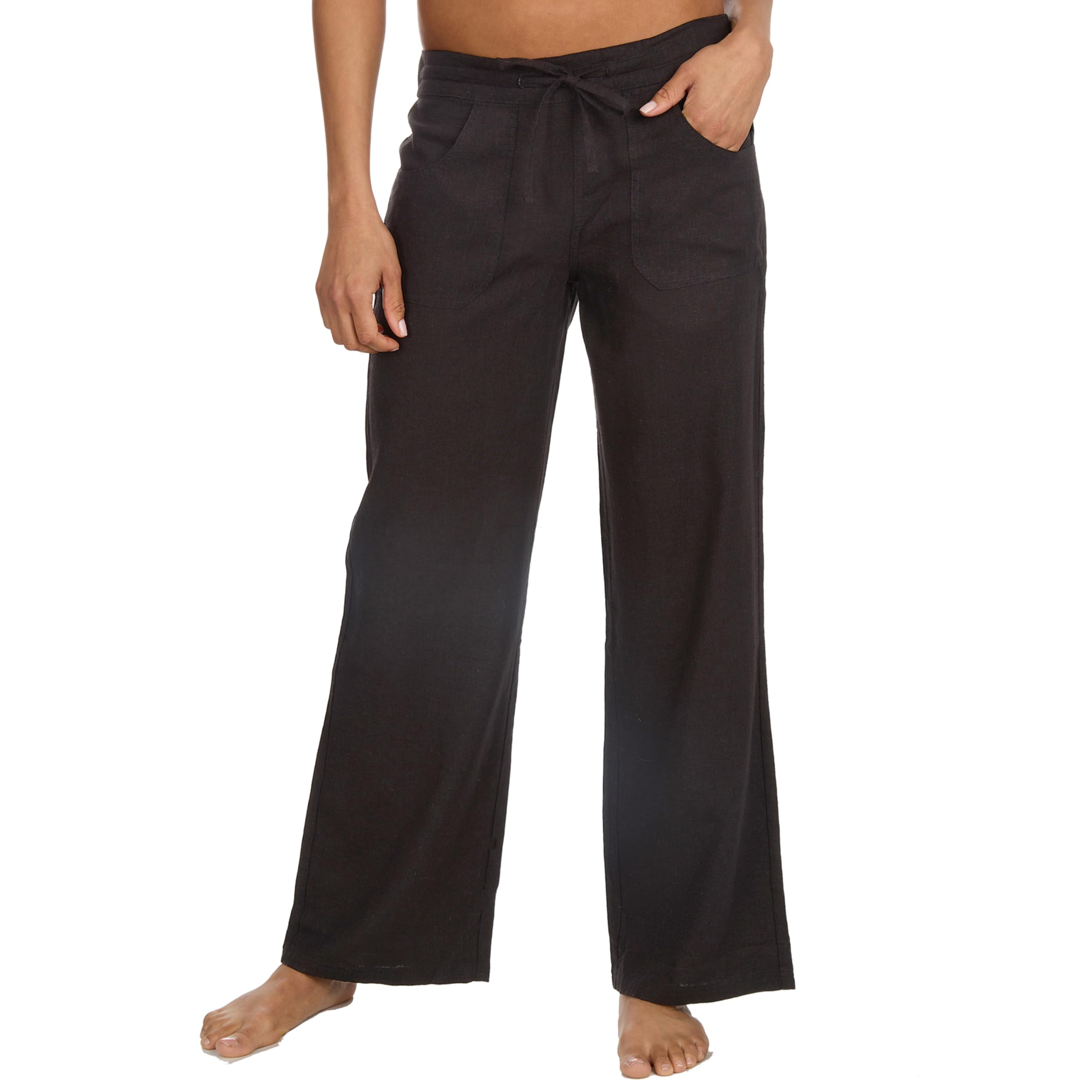 WS-SS24 Ladies Linen Viscose Blend Long Trousers Summer Longline PantsBlack 12