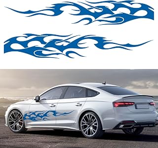 Bilisin Car Flame Graphics Side Skirt Vinyl Racing Sticker(2PCS,Blue