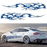 Bilisin Universal Car Body Side Sticker Vinyl Flame Graphics Racing Sports Stripe Decals Decoration for All Cars SUV Truck Off-Road Vehicles 2Pcs Blue
