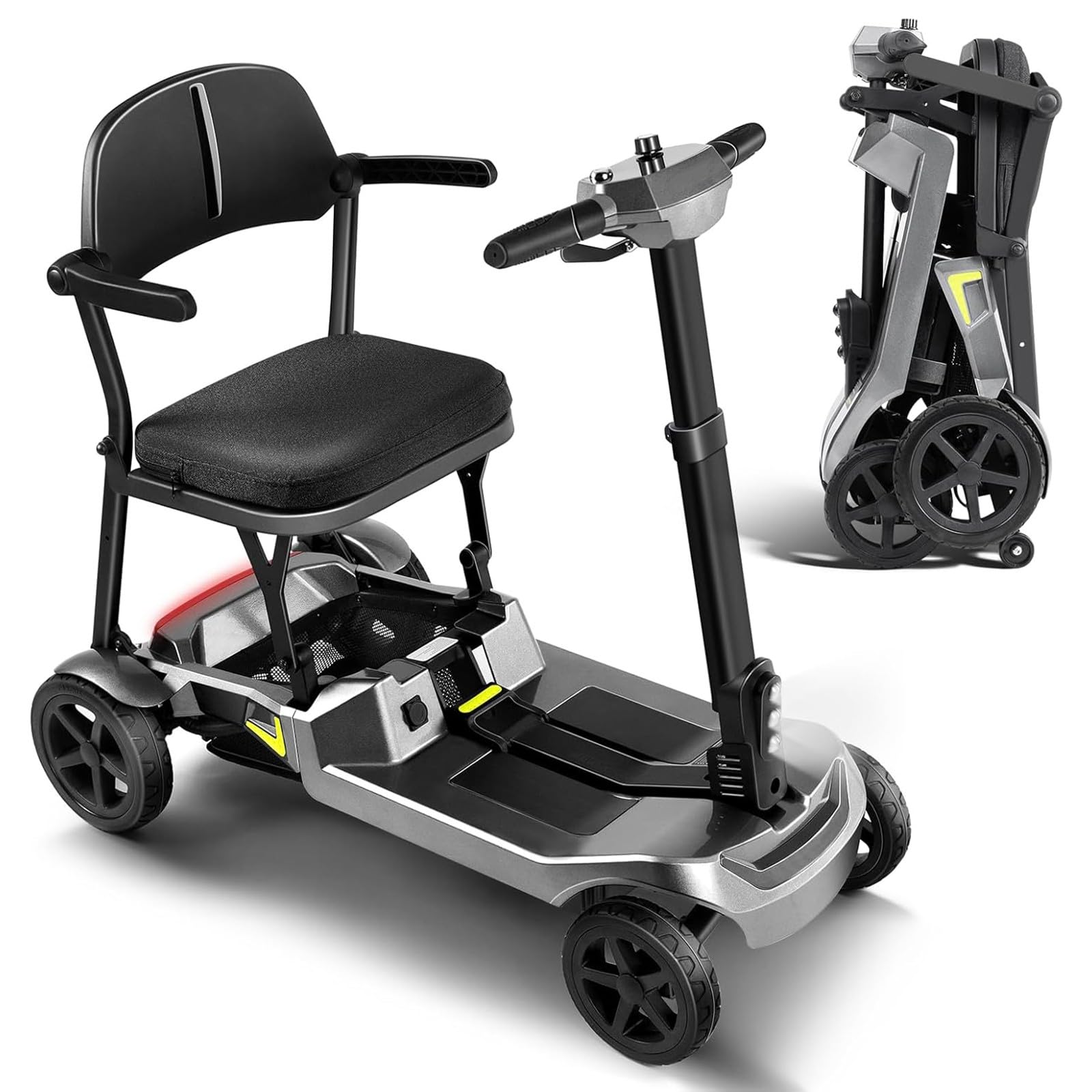 Scooter De Movilidad De 4 Ruedas Con Motor, Autonomía De 24 Km,Velocidad Máxima De 8 Km/H Y Baterías Extraíbles Duales Para Personas Mayores O Discapacitadas Silver
