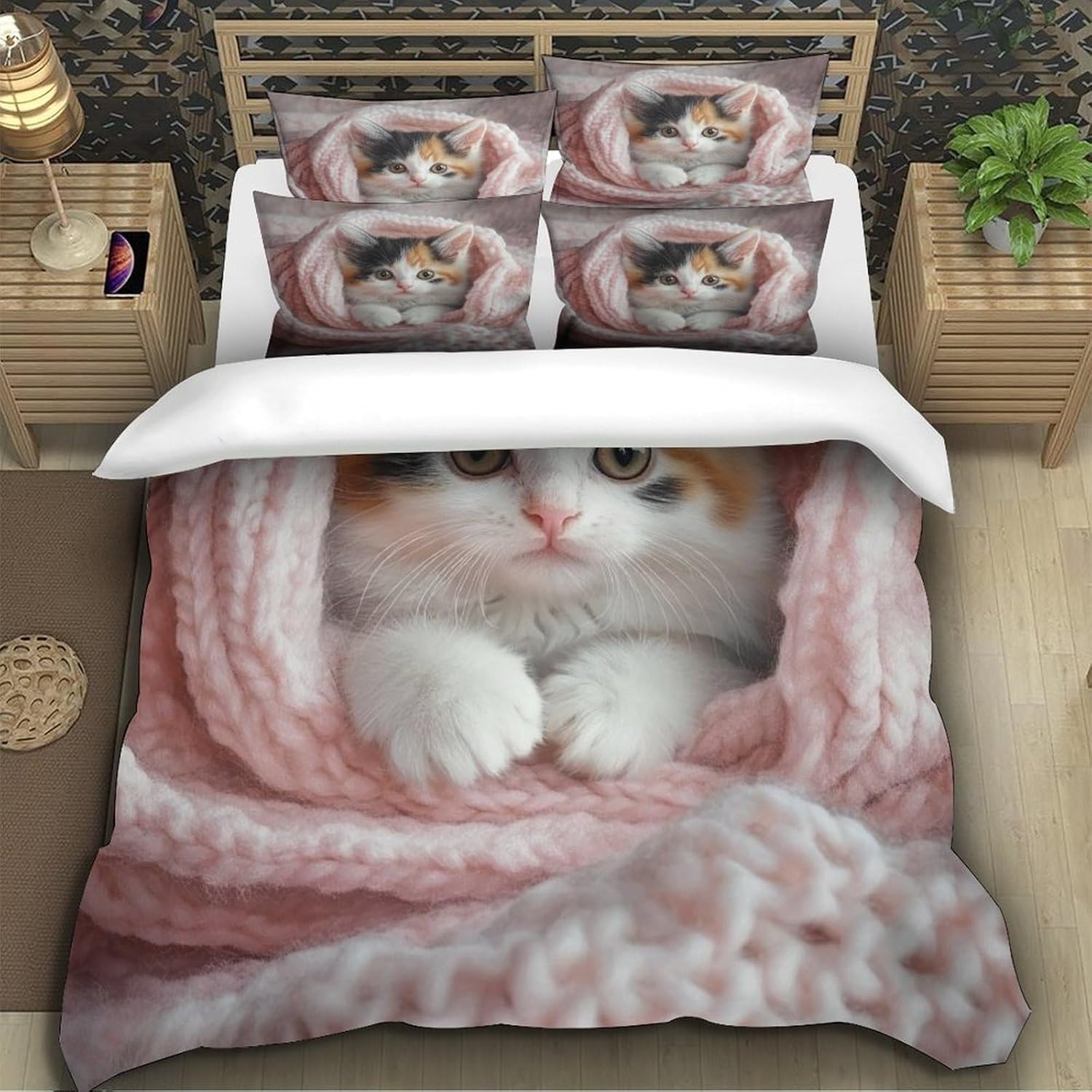 Funda Nordica Cama 135/150 Gato Ropa de Cama 3D Gato Mascota 3 Piezas Suave Transpirable Microfibra Funda Nórdica 240x220 cm y 2 Fundas de Almohada 50x75 cm C.2916