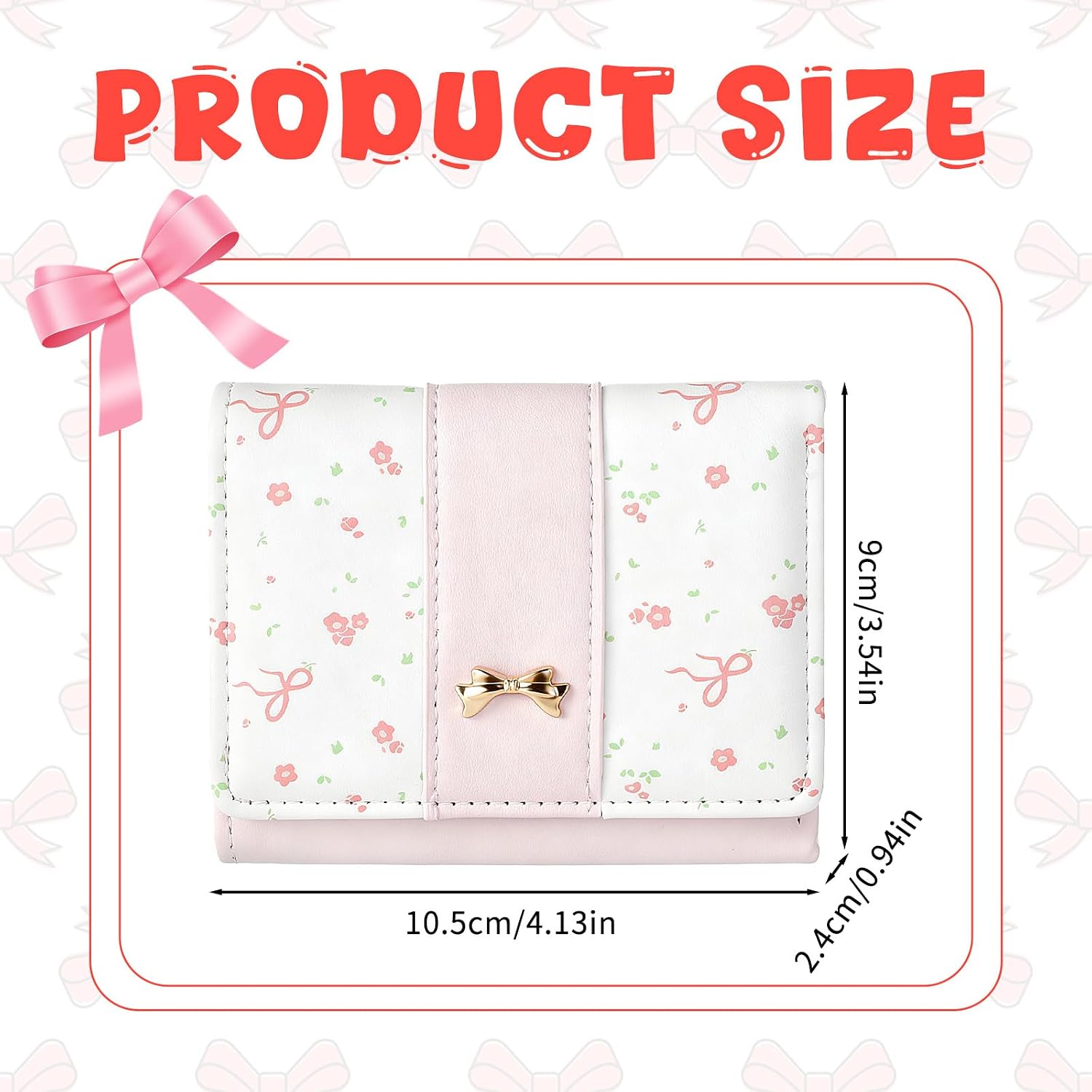 Floral Coquette Bow Small Wallet, Floral Bow Cute Wallets for Women, Cute and Fashionable Small Pink Wallet for ID Card, Credit Card, Gift Cards, Coins, Cash, Suitable for Women Girls