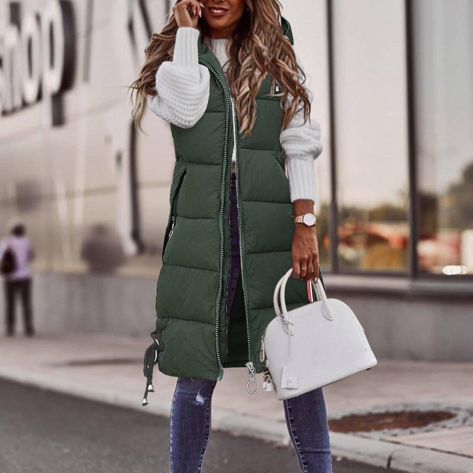 Gilet trapuntato da donna e giacca autunnale, leggero, da donna, caldo cappotto invernale, design con cerniera, elegante gilet con tasche per autunno e inverno
