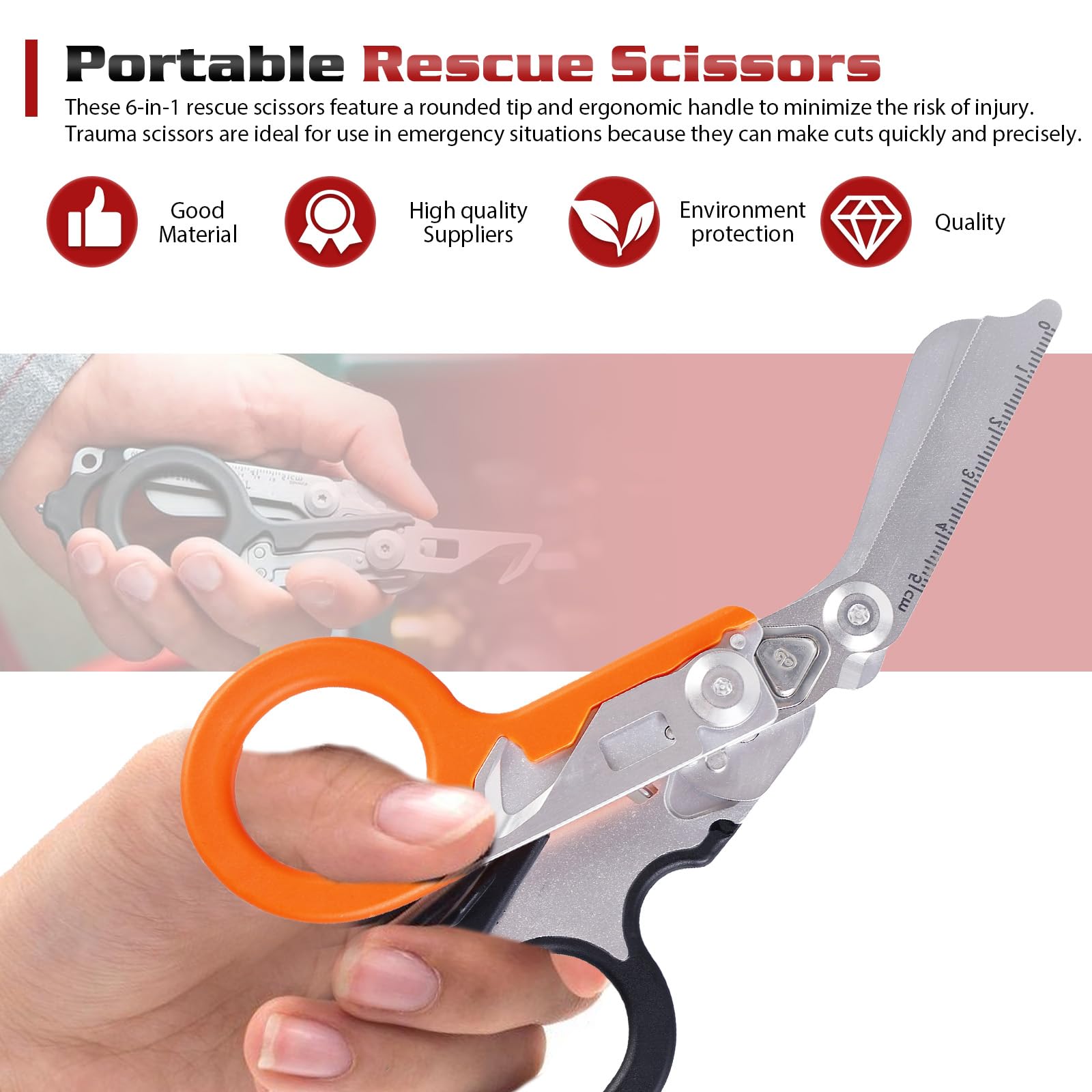 Forbici Emergenza Pieghevoli Forbici Mediche Multifunzione, 6 In 1, Forbici Raptor Pieghevoli, Cesoie di Emergenza, Multitool Pinze per Soccorso, Attività Quotidiane
