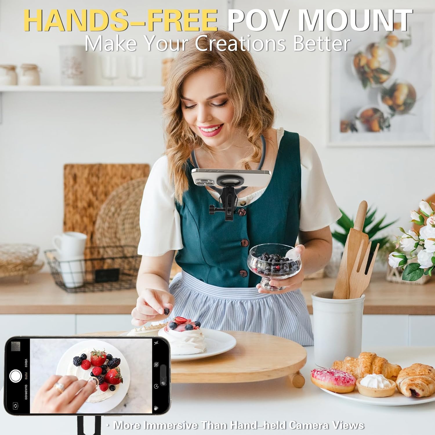 Beviliu Magnetic Neck Phone Holder for Recording, Hands Free POV/Vlog Neck Mount with Chest Strap, Video Filming for Cooking/Riding, Content Creator for iPhone 16 15 14 13 12 Android GoPro Insta360 - Image 3