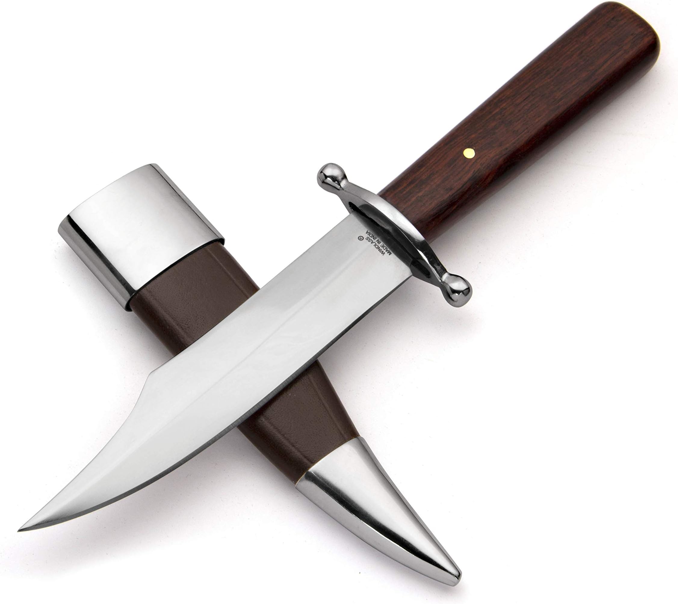 Atlanta Cutlery Windlass Steelcrafts Hand-Forged Full Tang Western Boot Knife Thin Hilt Bowie Style with Authentic Leather Scabbard