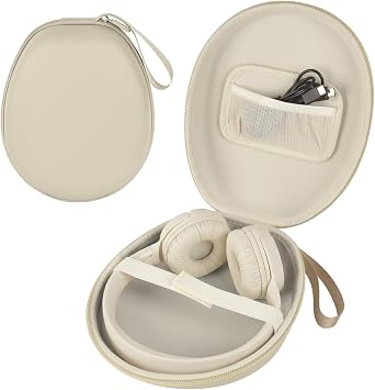 COMECASE Hard Headphone Case for Anker/for JBL/for Sony/for Beats | for Bose/ for Apple/ for JLab, Elastic Strap, Mesh Pocket, Nylon, Home, Travel, Luggage, Commuting, Case Only, Khaki