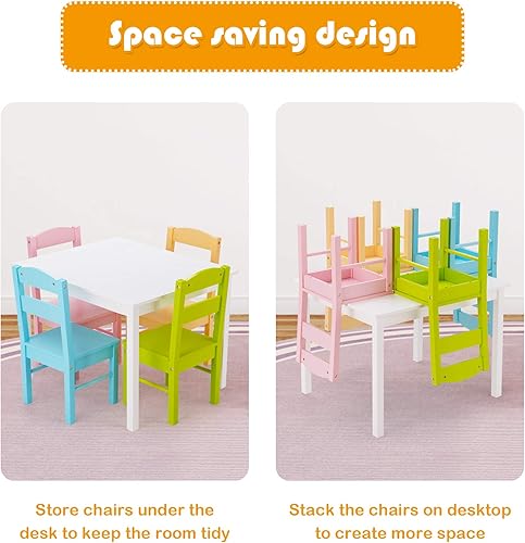 Miniatura 4 de Costzon Juego de mesa y silla para niños, mesa de actividades de madera de 5 piezas y sillas para artes infantiles, manualidades, tareas, merienda,