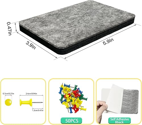 Miniatura 2 de Tablones de anuncios para paredes, tableros de corcho con 50 alfileres, 6 x 3.9 x 0.5 pulgadas con 6 unidades para dormitoriosoficinashogarescuela,