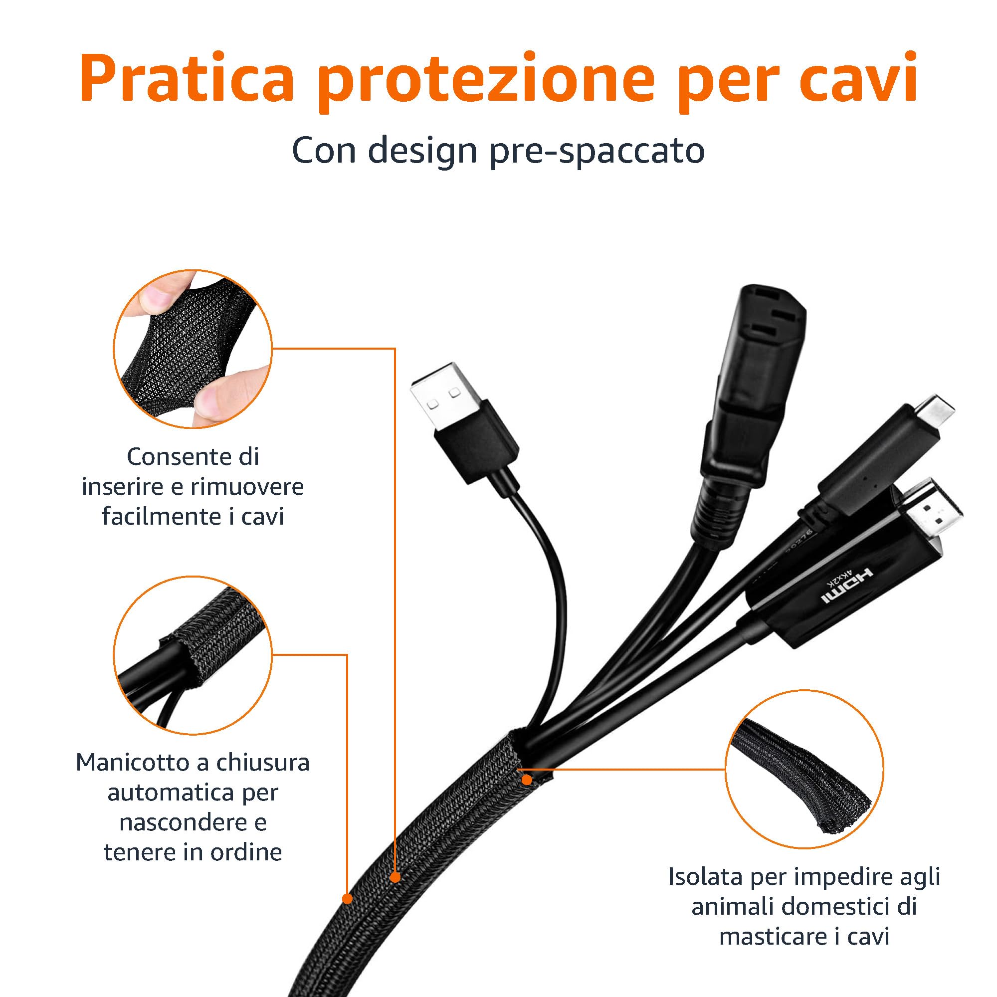 Amazon Basics Tubo raccoglicavi 3 m Nero, organizer per la gestione dei cavi