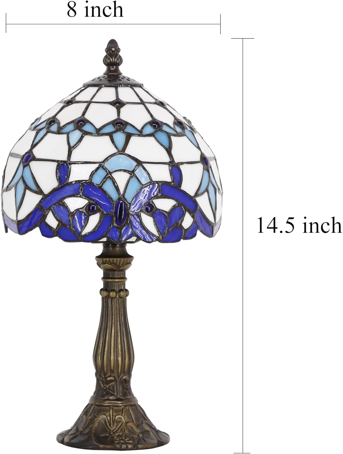 Small Tiffany Lamp Stained Glass Desk Lamp Vintage Tiffany Bedside Table Lamp for Home Living Room Bedroom Nightstand 8X15 Inch (White Baroque Style)
