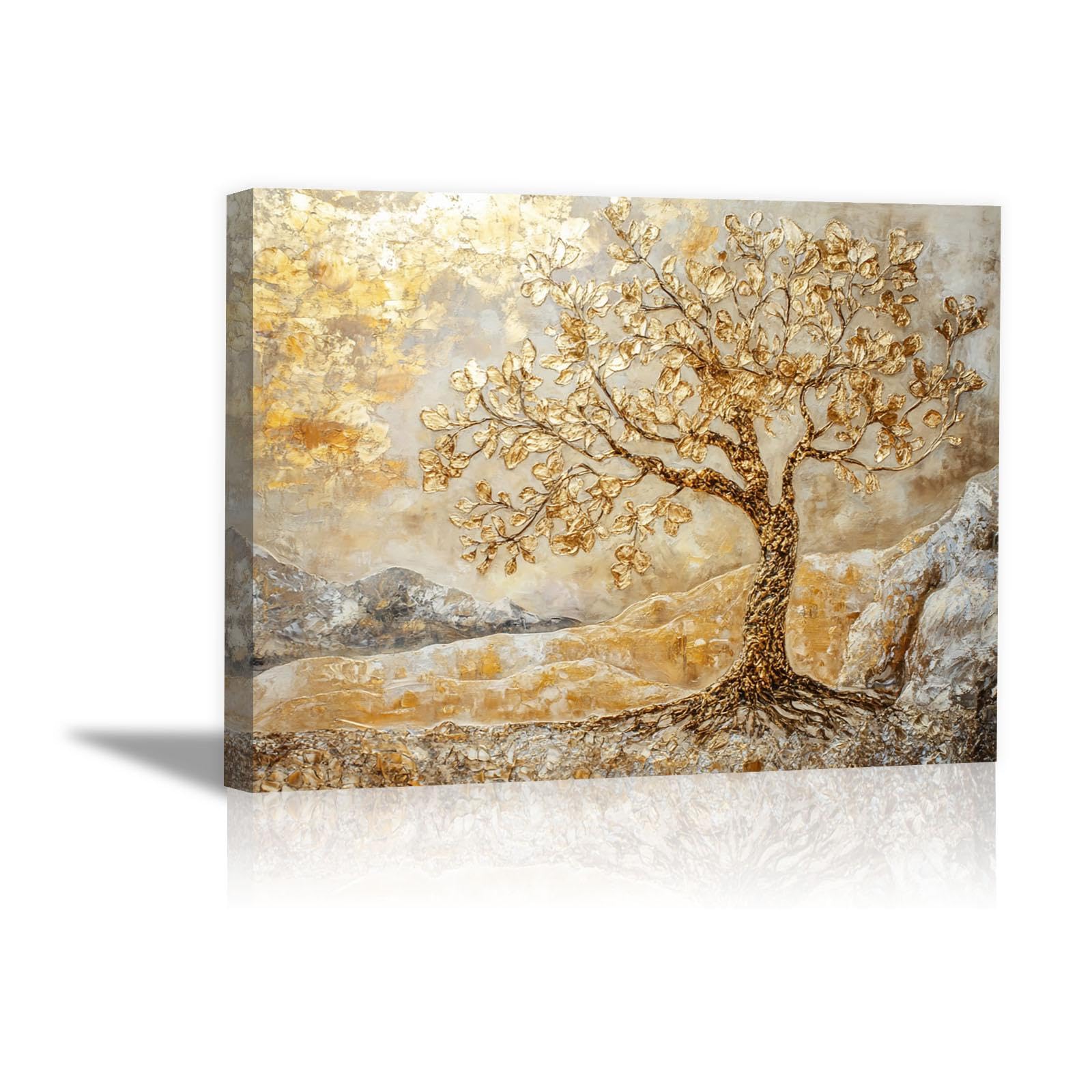 Tableau decoration grand format abstrait dore DunPei Arbre de vie - 8