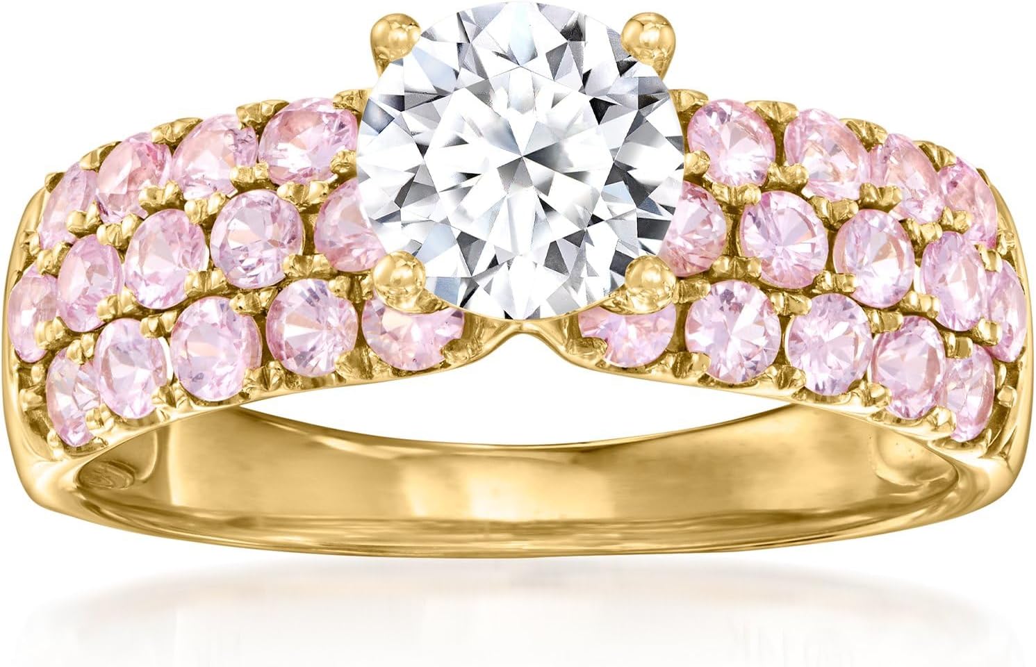 Ross-Simons 1.00 Carat Lab-Grown Diamond Ring With 1.00 ct. t.w. Pink Sapphires in 14kt Yellow Gold