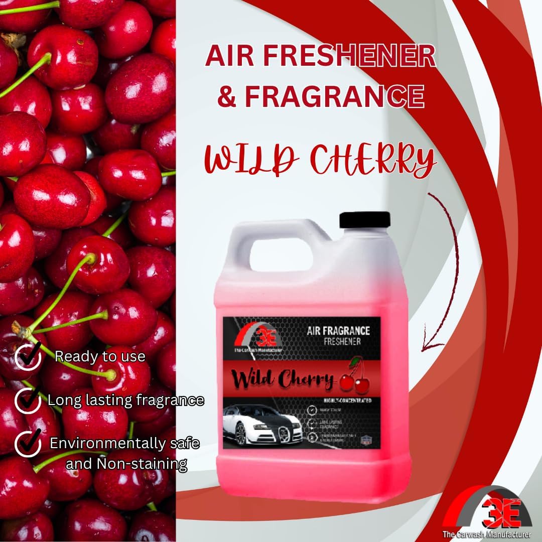 3E Wild Cherry Air Freshener, Deodorizer, and Odor Eliminator, Ready-to-use Fragrance, All Natural (Great for Cars, RV's, Trucks,Home, Office, & More) (64 fl oz) HALF GALLON, Made in the USA
