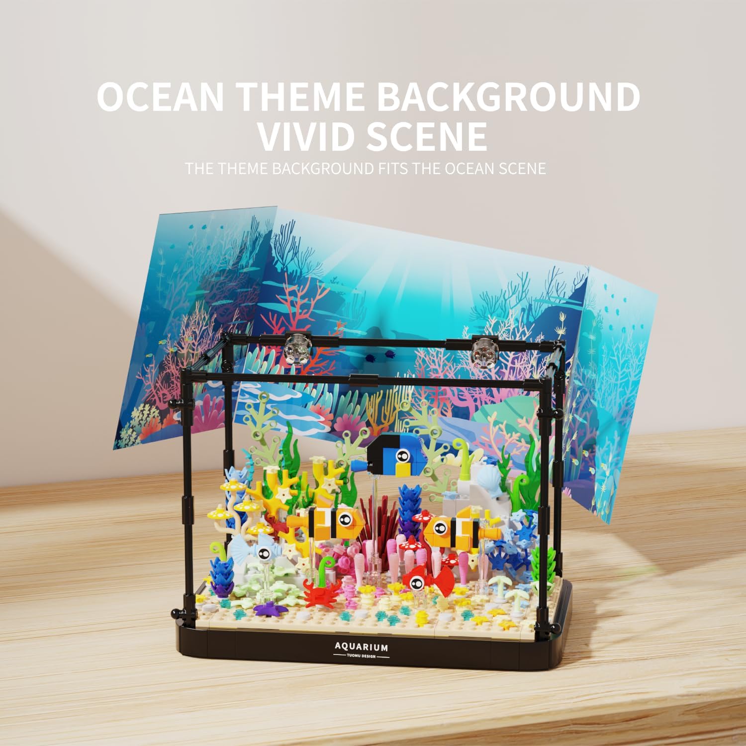 Fish Tank Building Block, Lighting Aquarium Building Sets for Adults and Kids Including Clownfish, Coral, Crab，Flowers, Animal Building Toys for Boys Age 8+, 570pcs