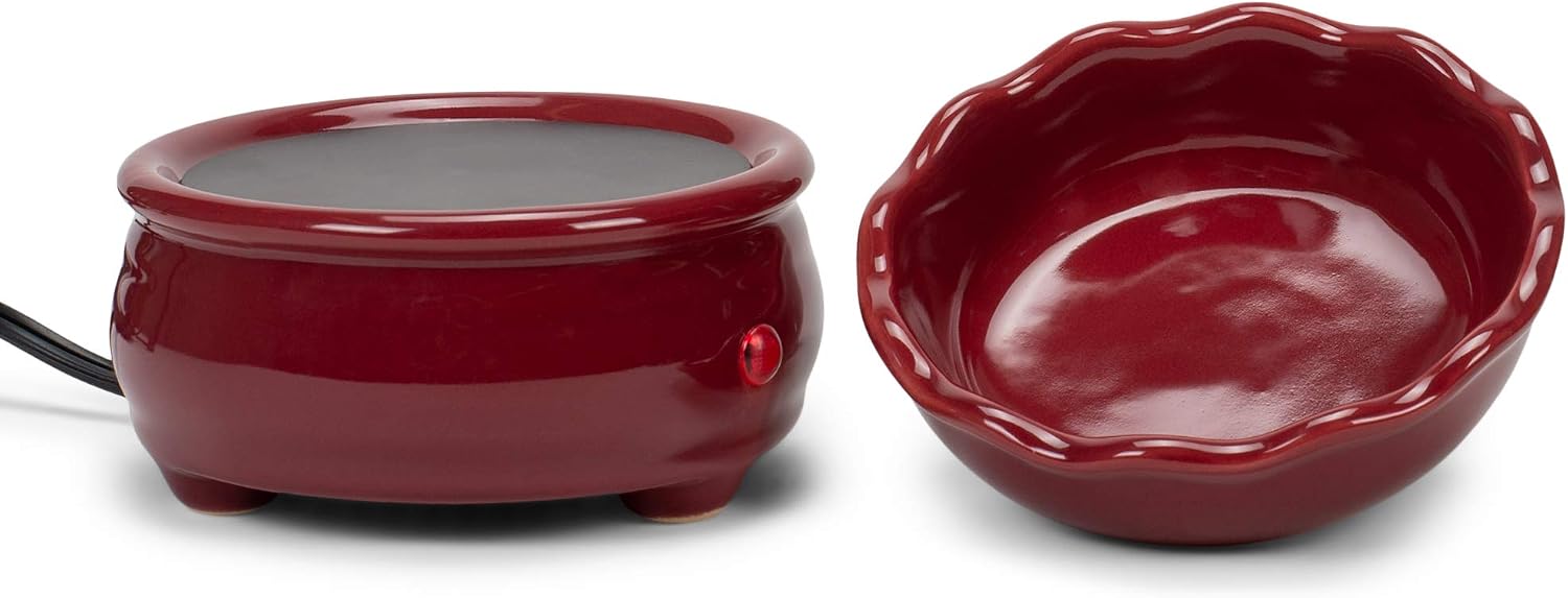 Electric 2in1 Candle Warmer Ceramic Tart Warmer - Wax Cube Melter - Flameless Plug-in Odor Eliminating Fragrance Air Freshener (Burgundy)