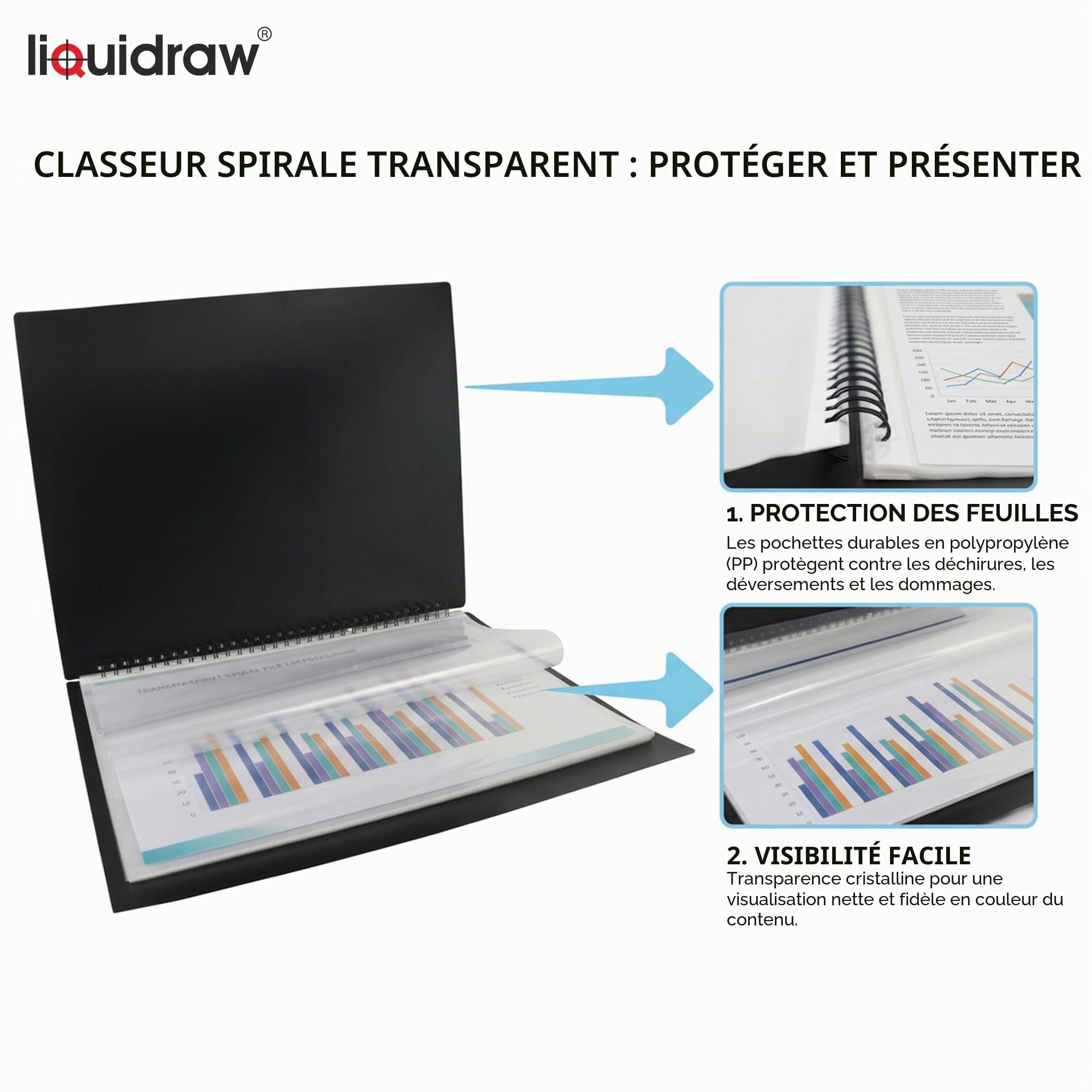Case Liquidraw A3 Art Portfolio avec 20 Poches Insert Storage pour Artistes, Architectes, Dessin, Peinture, Documents et Fichiers Professionnels