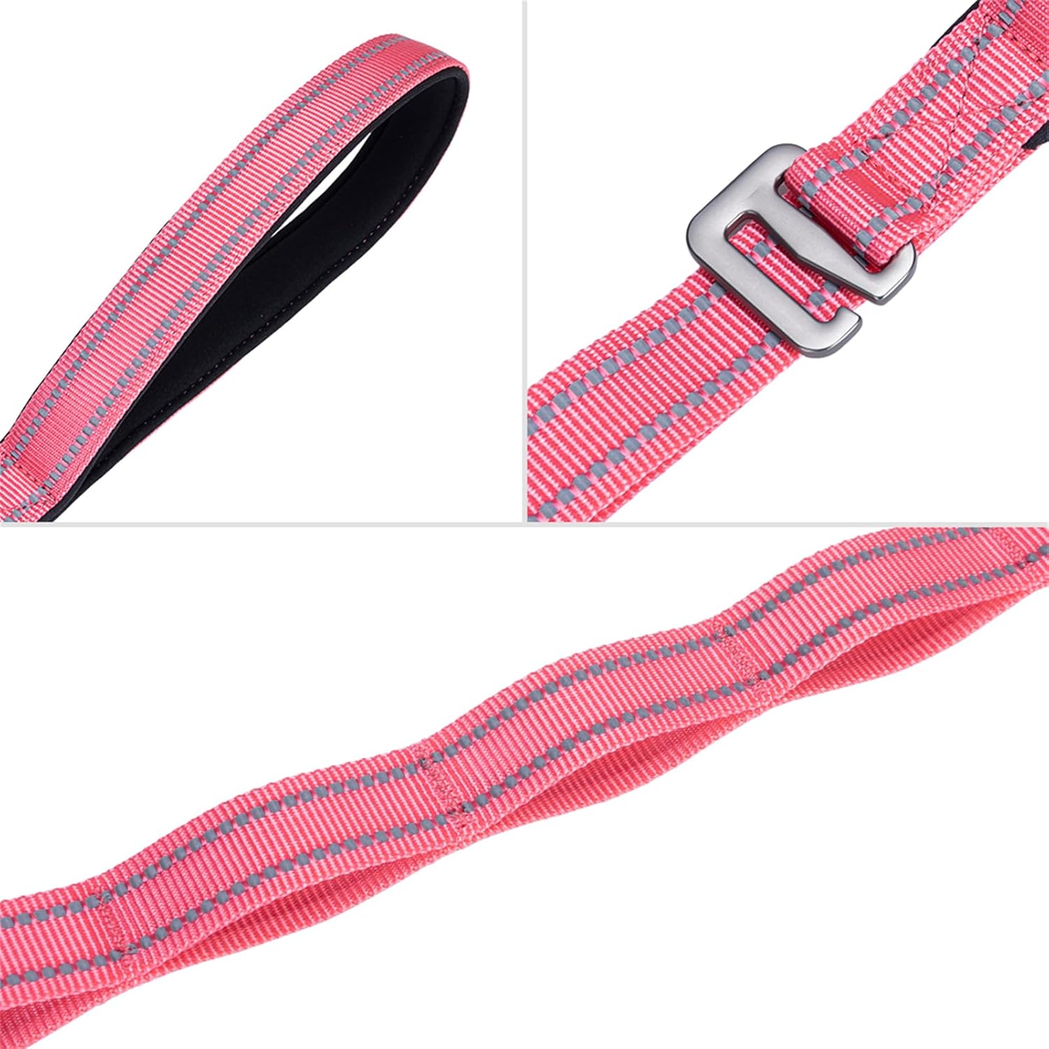 EXCELLENT ELITE SPANKER Double Layer Reflective Nylon Dog Leash Padded Handle 5 FT Nylon Dogs Leashes for Walking Training Lead for Medium & Large Dogs(Pink)