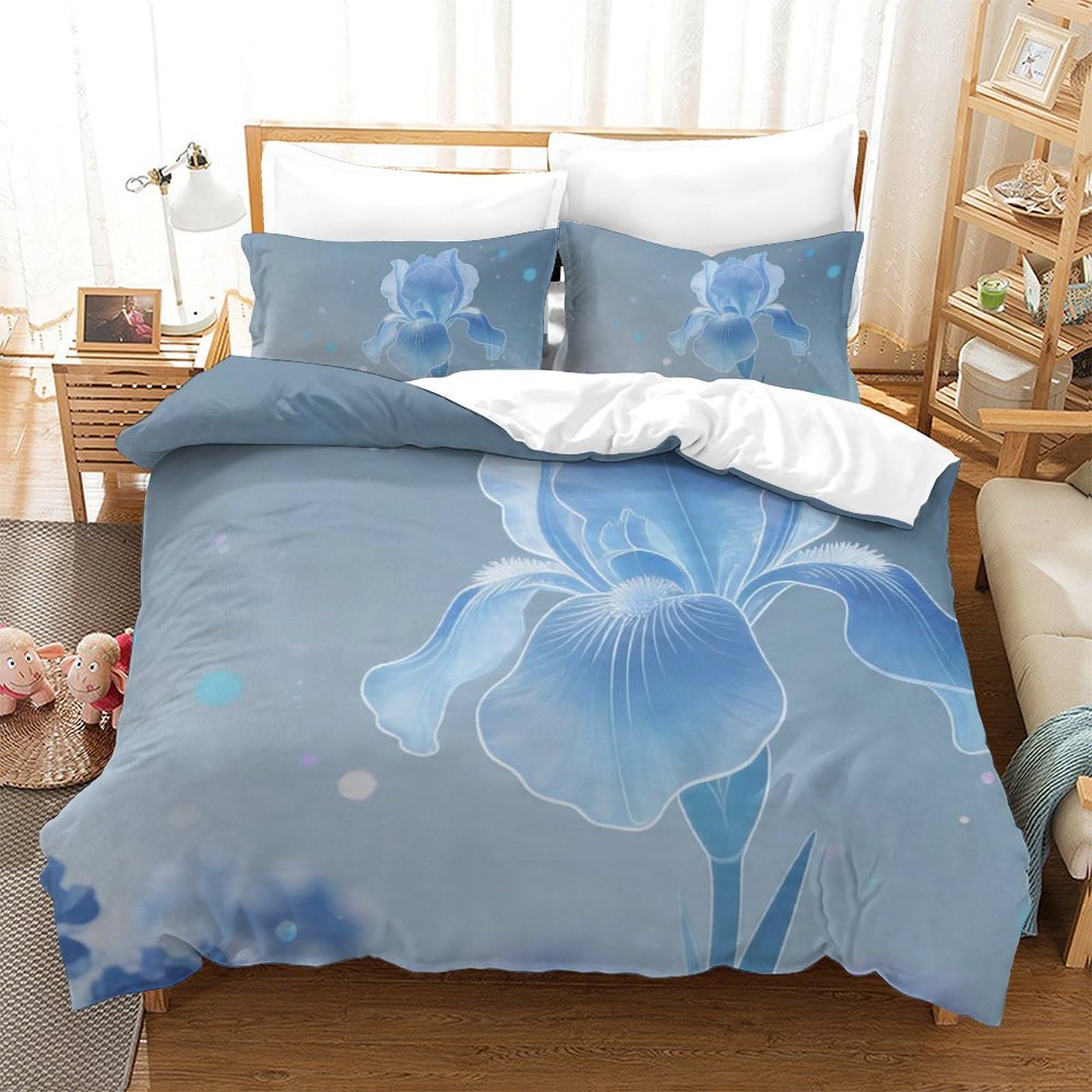 Housse de couette anti-pli floral en microfibre 220x240cm pour un lit toujours impeccable