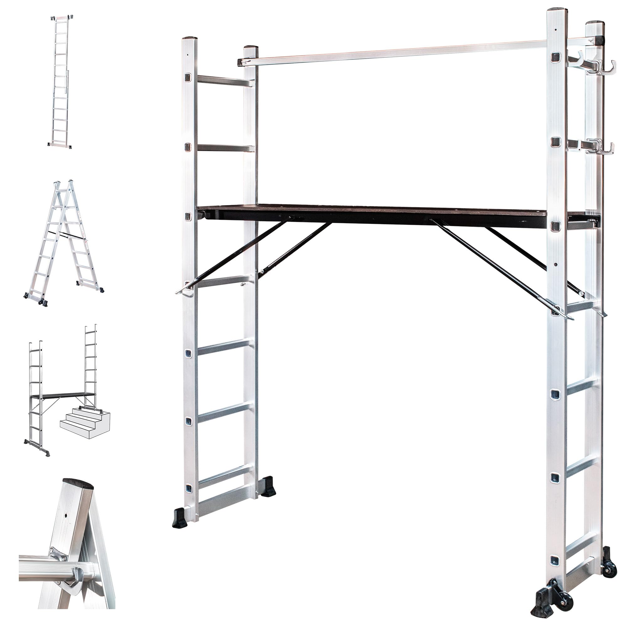 HOSTRÖM Andamio rodante SCAFFOLDAX2X7, andamio de jardín y Plegable multifunción 4 en 1, Escala 2 Planos, H MAX Trabajo 4,74 m, garantía de 5 años.