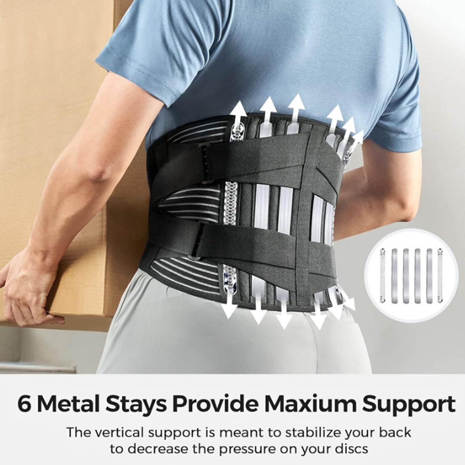 Faja Lumbar, Cinturón de Soporte Transpirable for Espalda, 6 Unidades, for aliviar el Dolor Lumbar, for Hombres y Mujeres, con descompresión Columna, XL(M)
