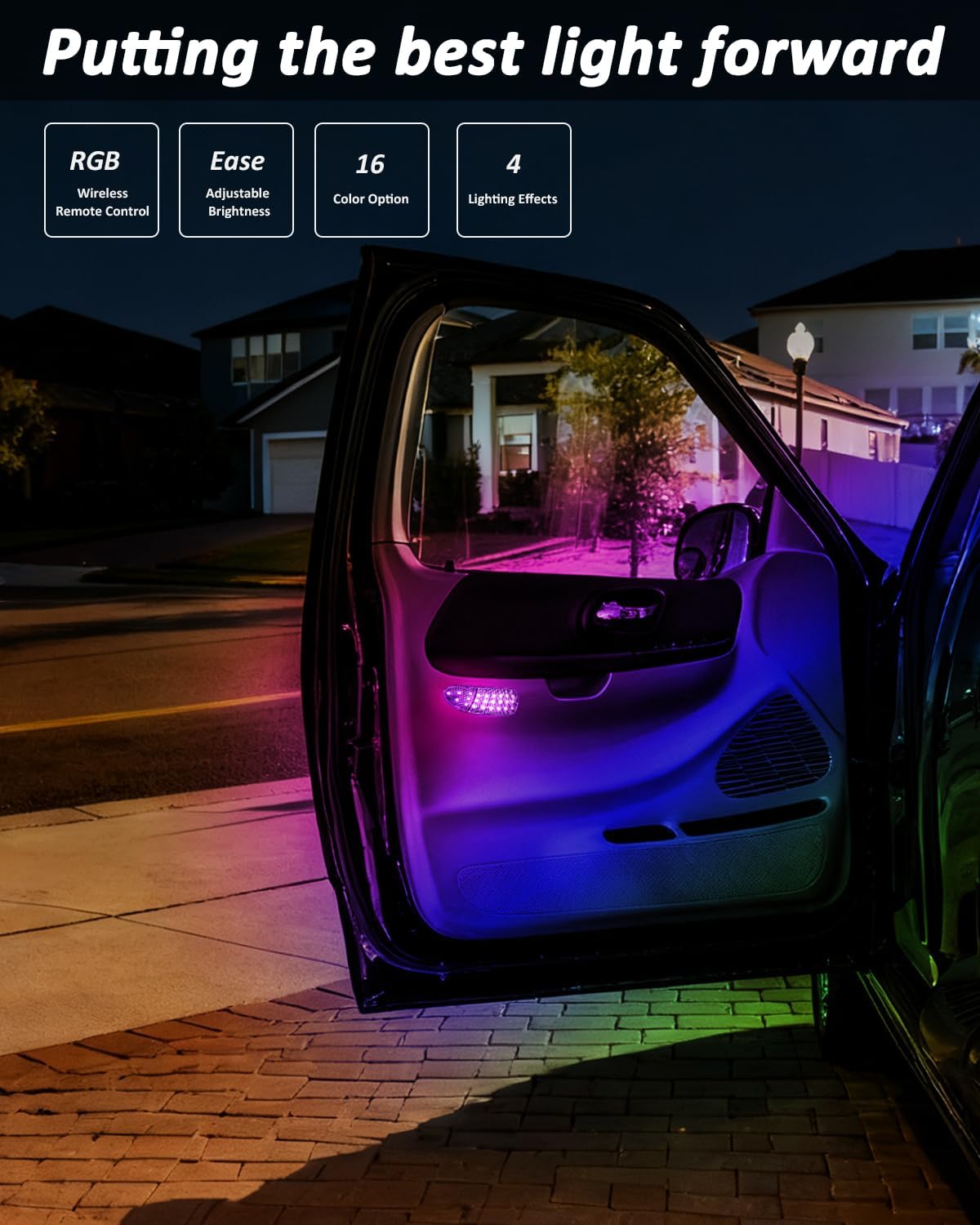 Bestview RGB LED Door Courtesy Lights Compatible with 1997-2003 Fo-rd F150 and 1997-1999 F250, 16-Color Interior Door Panel Lamp Pack of 2
