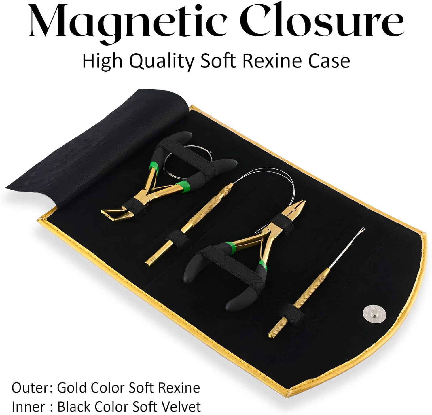 My Hair Tools Hair Extension Tools Kit – Micro Bead Closer & Remover Pliers, Pulling Loop, Needle Hook with Magnetic Case, Professional All-in-One Extension Tool Set