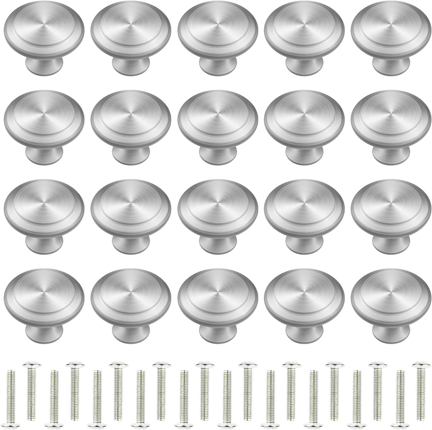 COAOD20 PCS Cabinet Knobs for Kitchen, 27mm Round Alloy Drawer Knobs, Matte Mushroom Pull Handles Cupboard Knobs with 20 Screws for Furniture Drawer Wardrobes Bathroom Dresser (Silver)