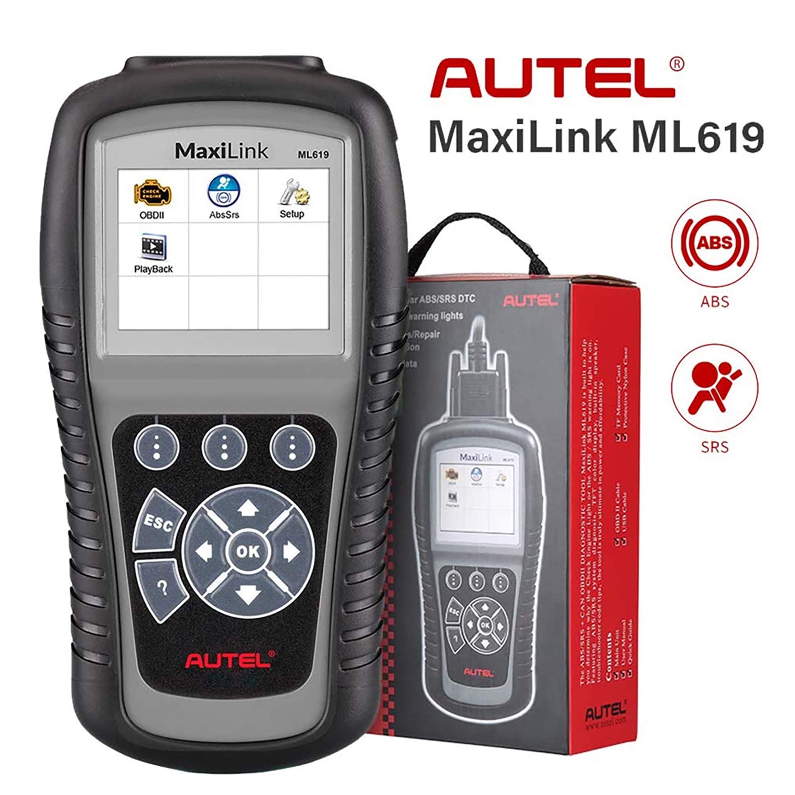 Autel Maxilink ML619 OBD2 Scanner, Autel Scanner ABS SRS Upgraded Version of AL619, Code Reader Turn