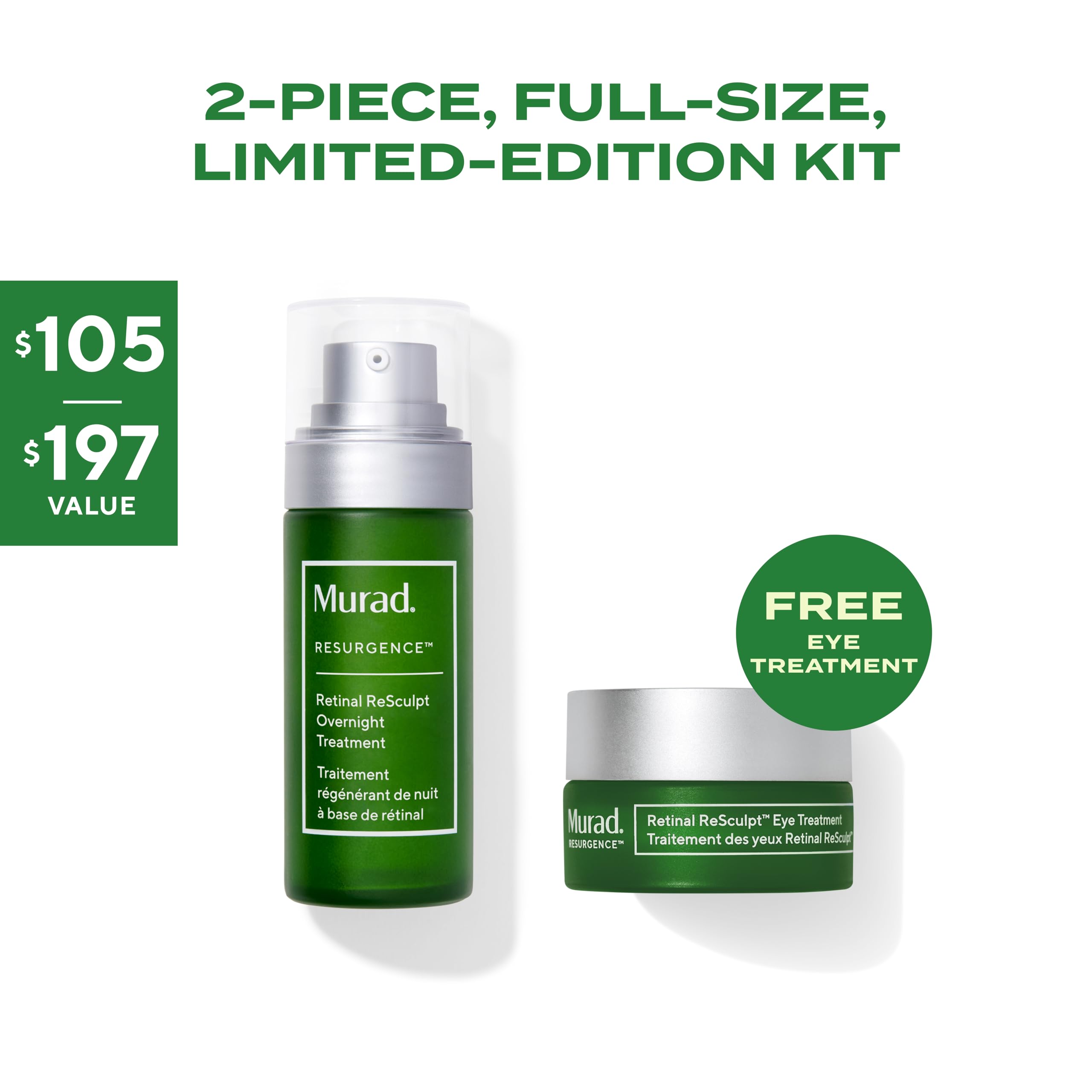 Murad Retinal ReSculptors – 2-Piece Full Size Kit ($197 Value) - Retinal Serum & Eye Cream - 2.5x Vitamin A, Lifts, Firms, Anti-Aging, Encapsulated Retinal, Reduces Wrinkles on Face, Eyes & Neck