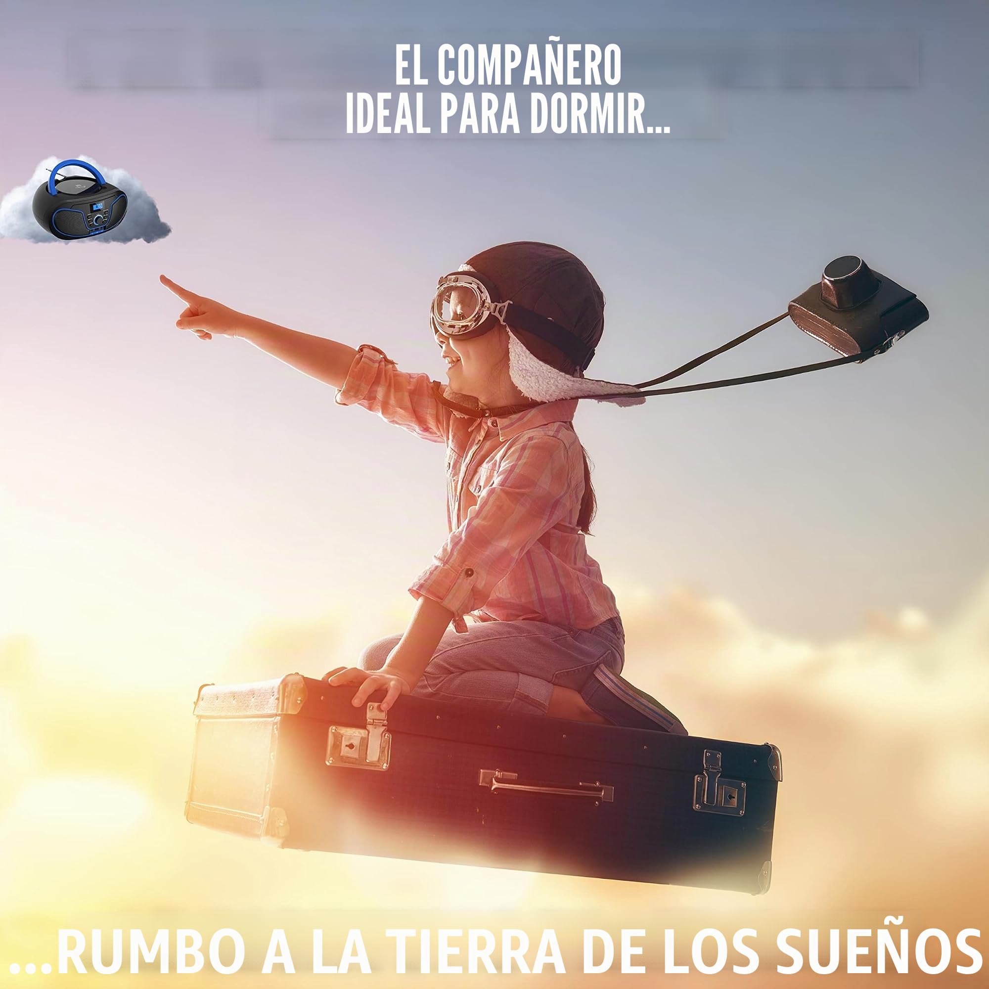 Reproductor de CD portátil Boombox CD/CD-R - USB - Radio FM - Entrada AUX - Toma para Auriculares - Reproductor de CD - Radio Infantil - CD - Canal estéreo - Sistema Compacto (Dark Blue)