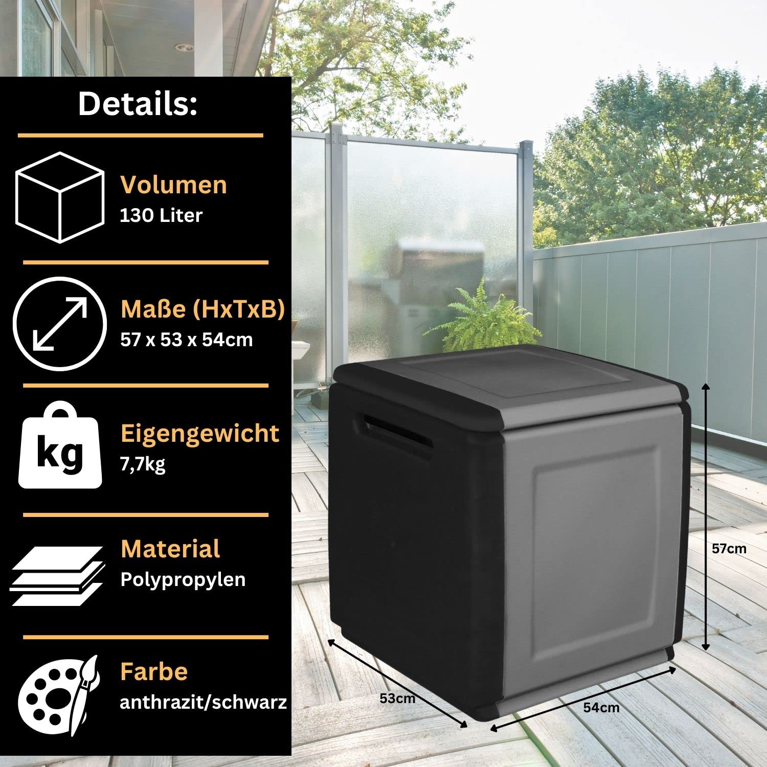 VDP - Cassapanca per cuscini CB1/N, da giardino, multiuso, 130 litri