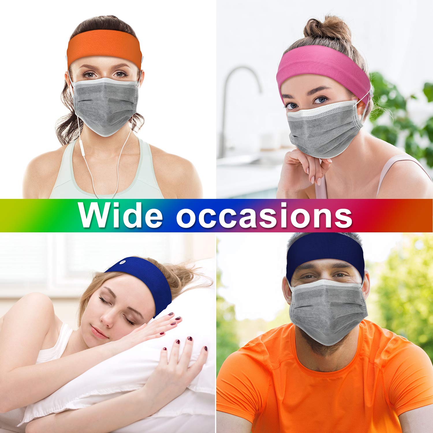 WILLBOND 24 Pieces Button Headband Non-slip Elastic Ear Protection Holder Headband Stretchy Yoga Sports Hairband Headwrap with Button for Men Women, Assorted 24 Colors