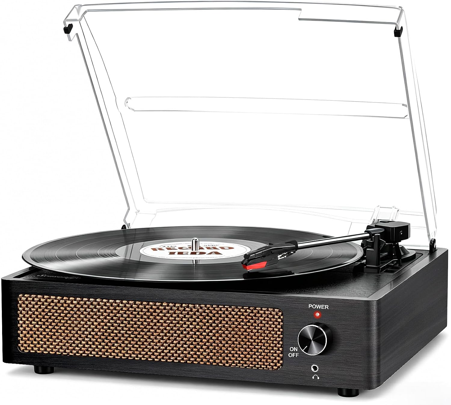 Seasonlife® Vinyl Record Player with Speakers,Wood Black Vintage Turntables | All-in-one Beginner LP Players,Retro Old-school Phonograph,Belt-Driven,3-Speed,BT Wireless Input,Headphone,AUX,RCA,Auto Stop