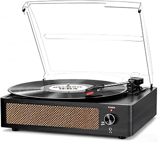 Seasonlife® Vinyl Record Player with Speakers,Wood Black Vintage Turntables